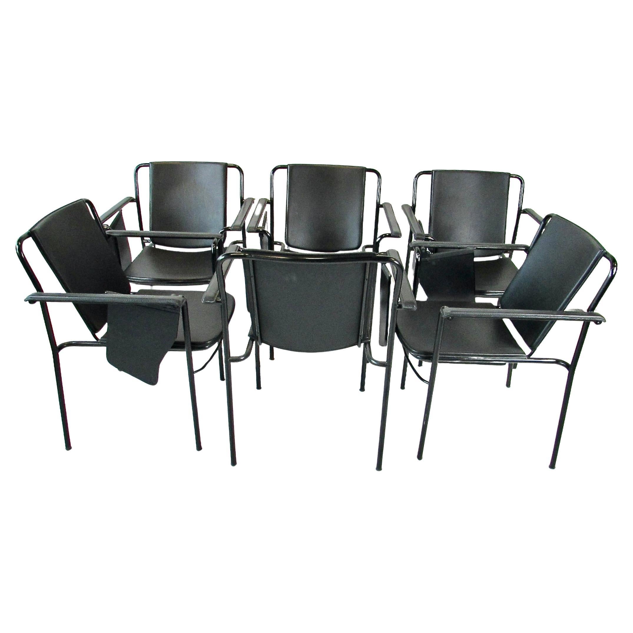 Satz von sechs Mario Marenco für Poltrana Frau Italien schwarzes Leder Movie Chairs im Angebot