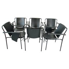 Satz von sechs Mario Marenco für Poltrana Frau Italien schwarzes Leder Movie Chairs