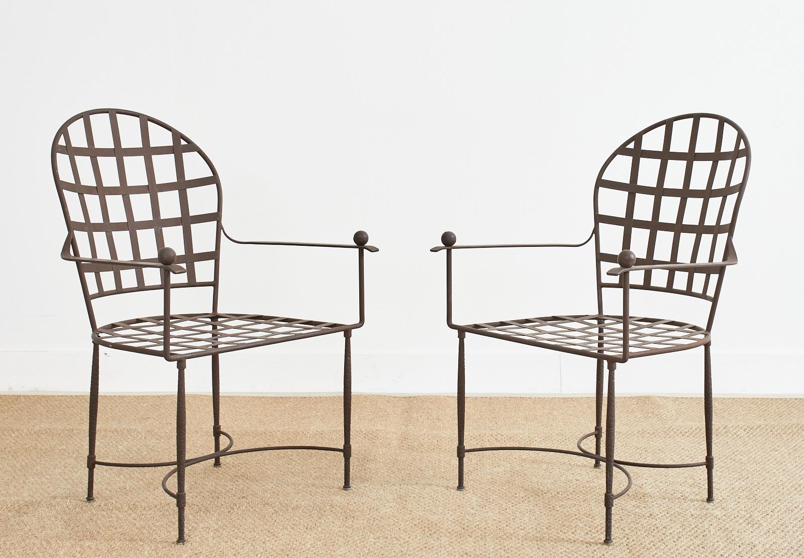 Fabric Set of Six Mario Papperzini for John Salterini Iron Garden Chairs