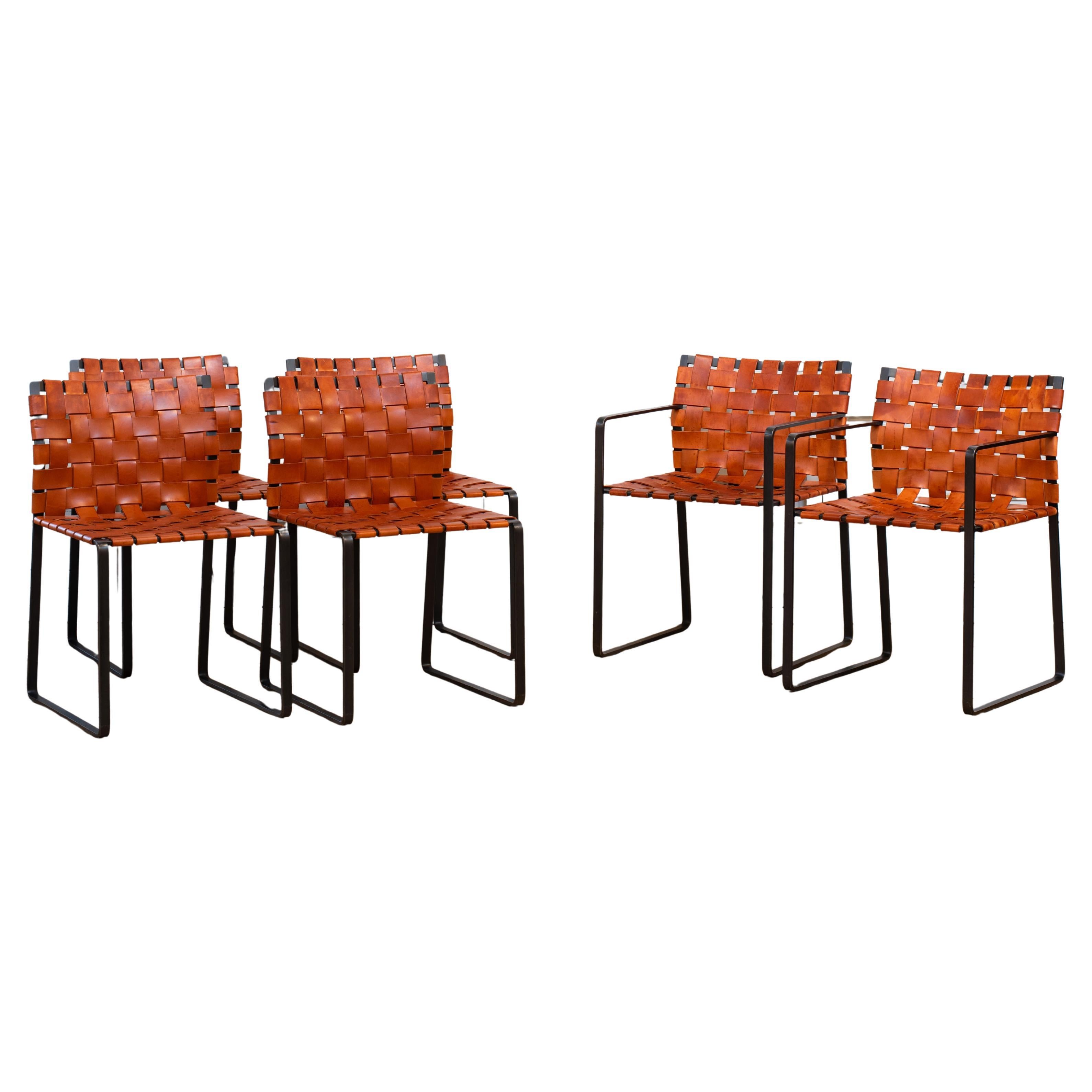 Set of Six Mark Albrecht Steel and Leather Dining Chairs