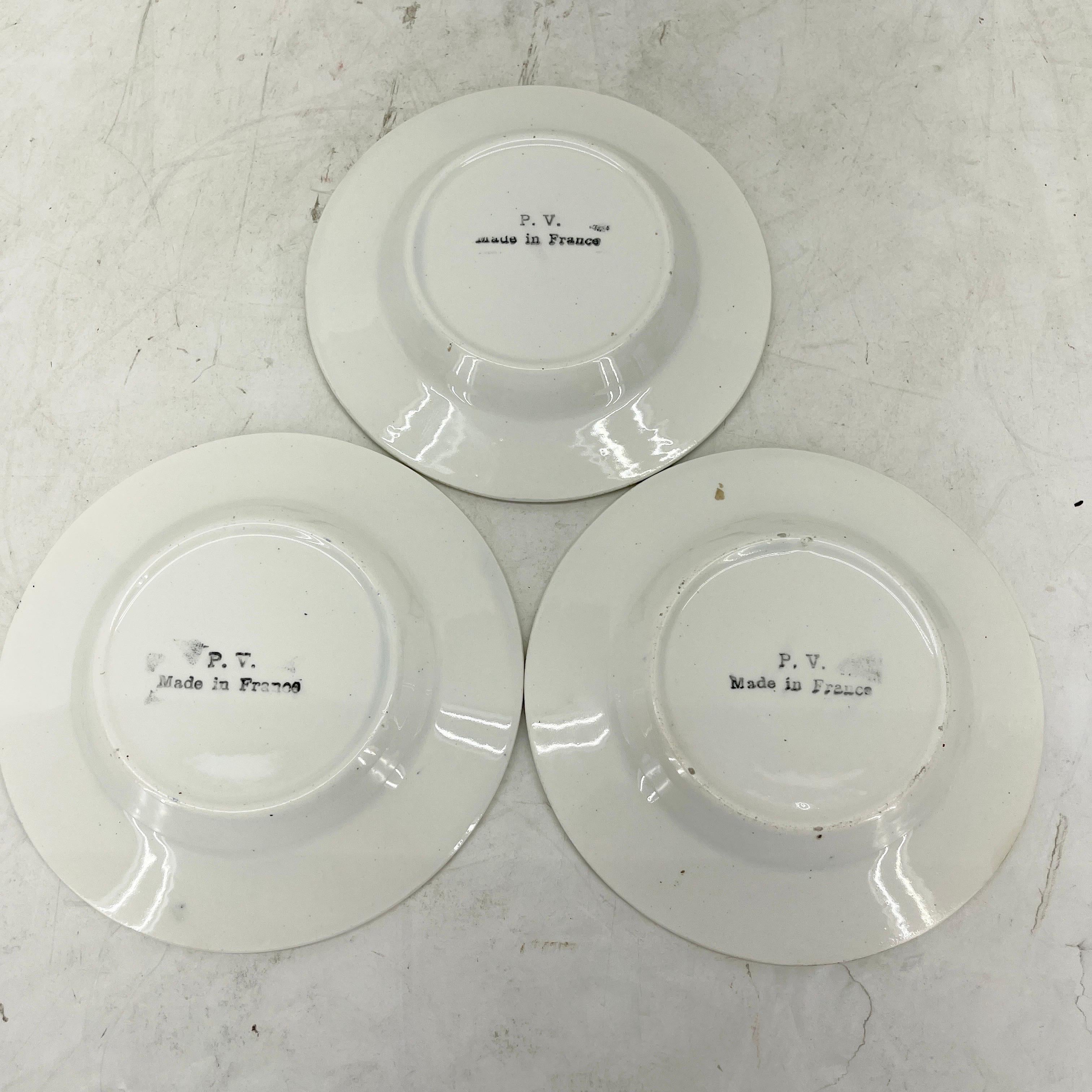 Set of Six Marked P.v. French Faience Plates, circa 1960 2