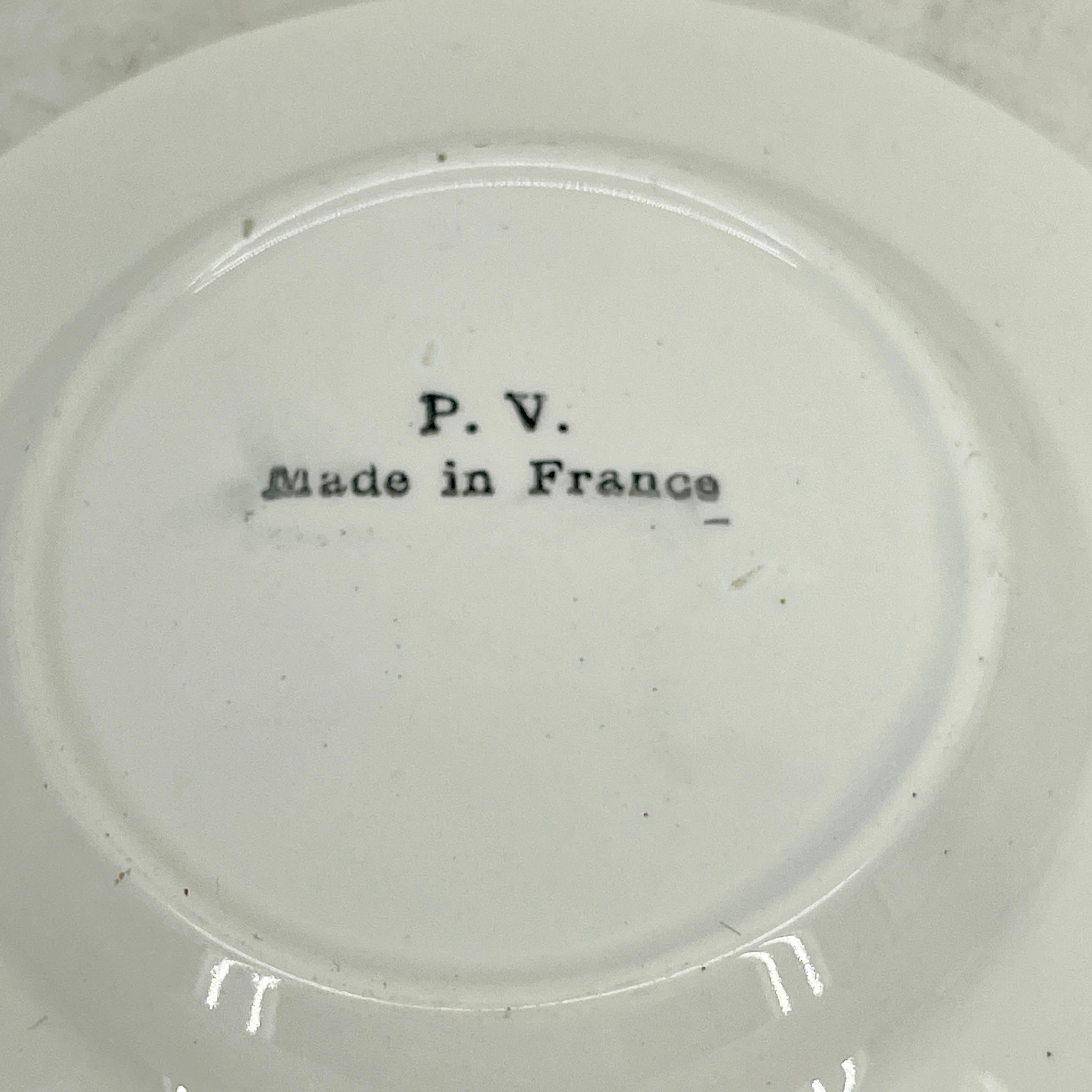 Set of Six Marked P.v. French Faience Plates, circa 1960 3
