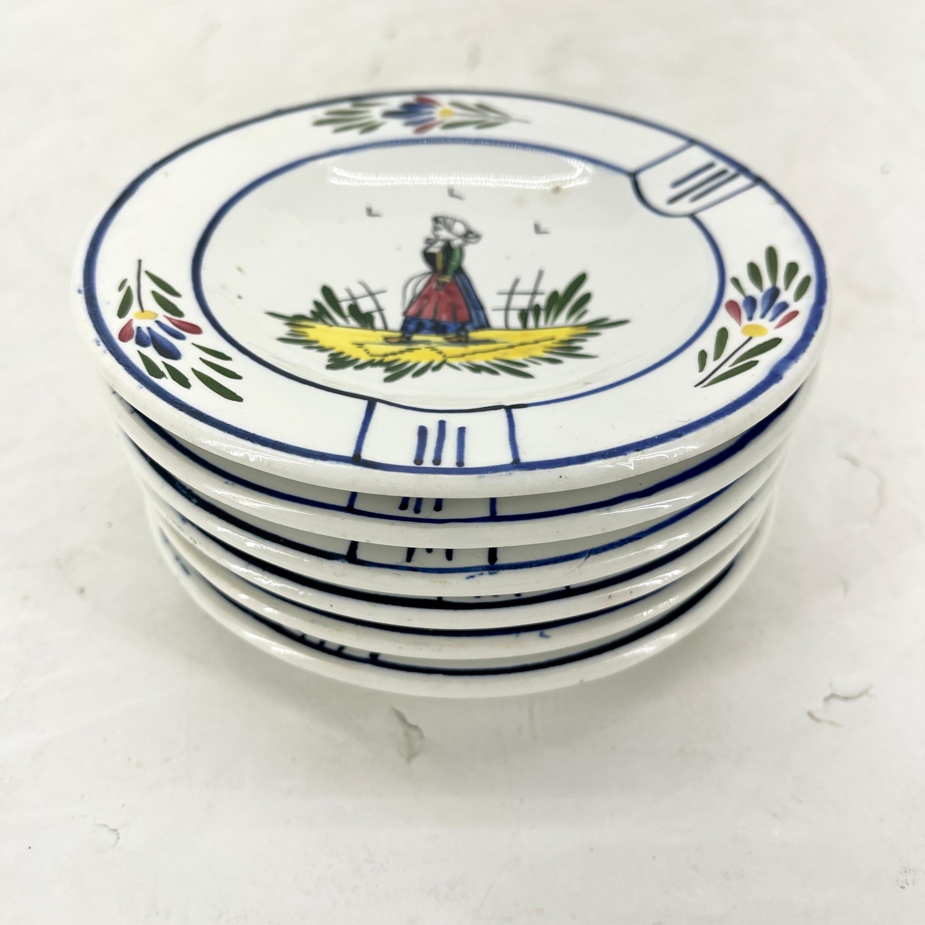 Set of Six Marked P.v. French Faience Plates, circa 1960 5