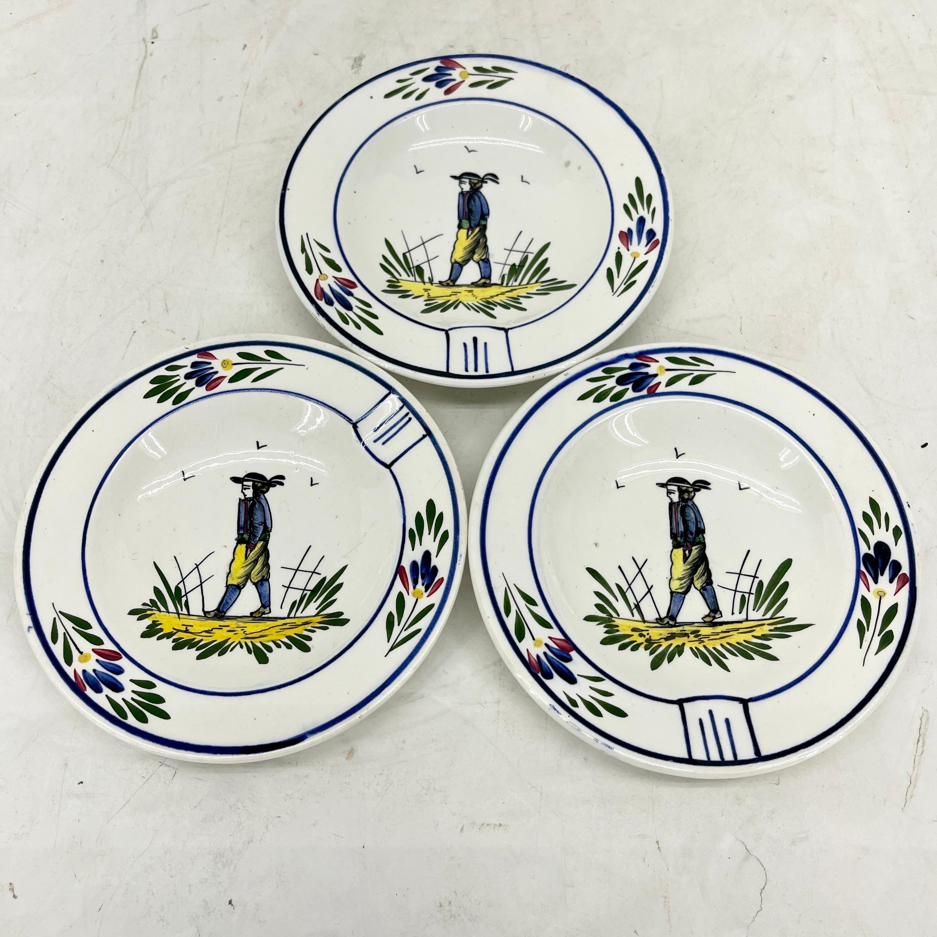 Mid-20th Century Set of Six Marked P.v. French Faience Plates, circa 1960