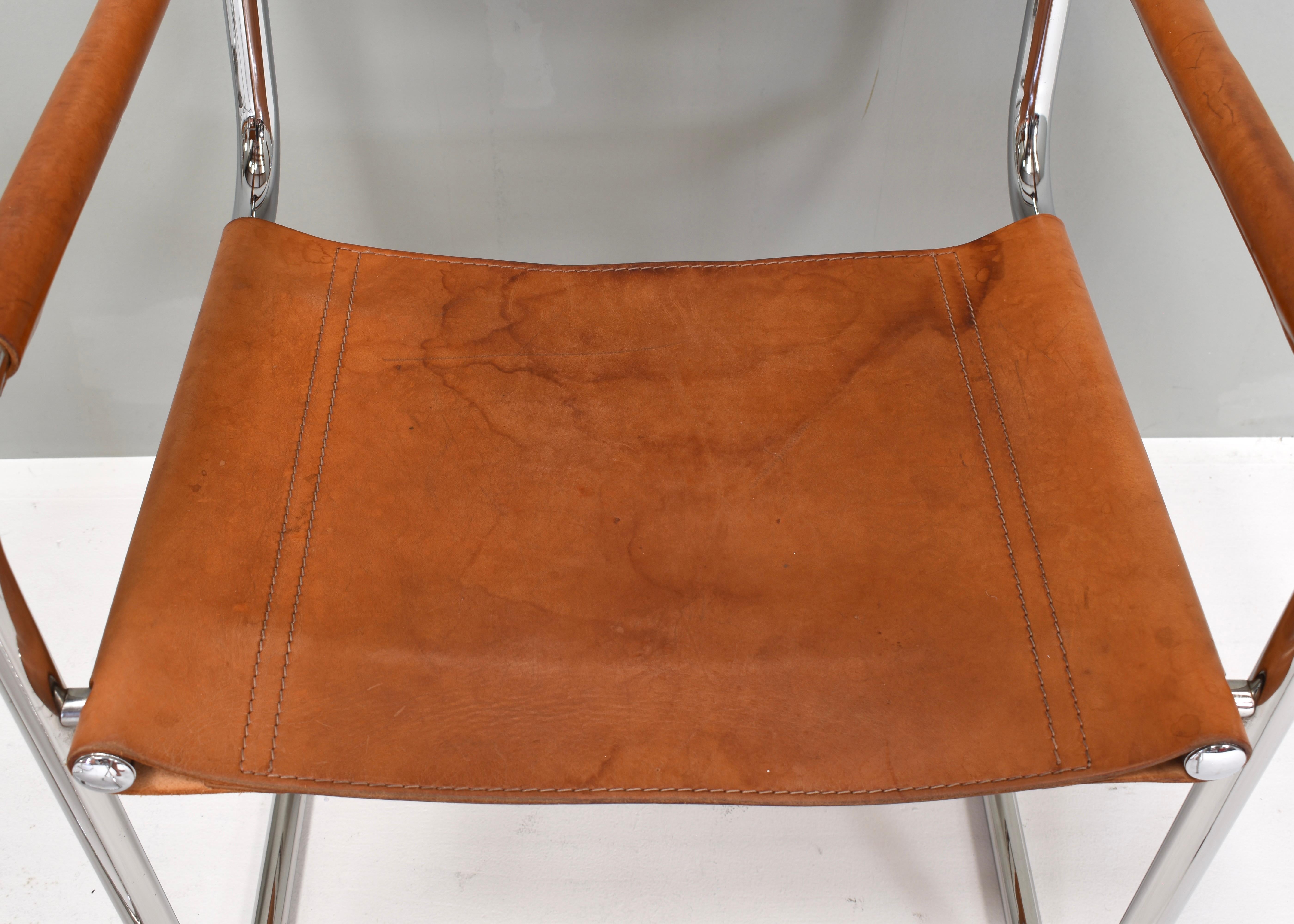 Set of Six Mart Stam S34 Dining Chairs in Tan Leather by Fasem, Italy, 1960s For Sale 4