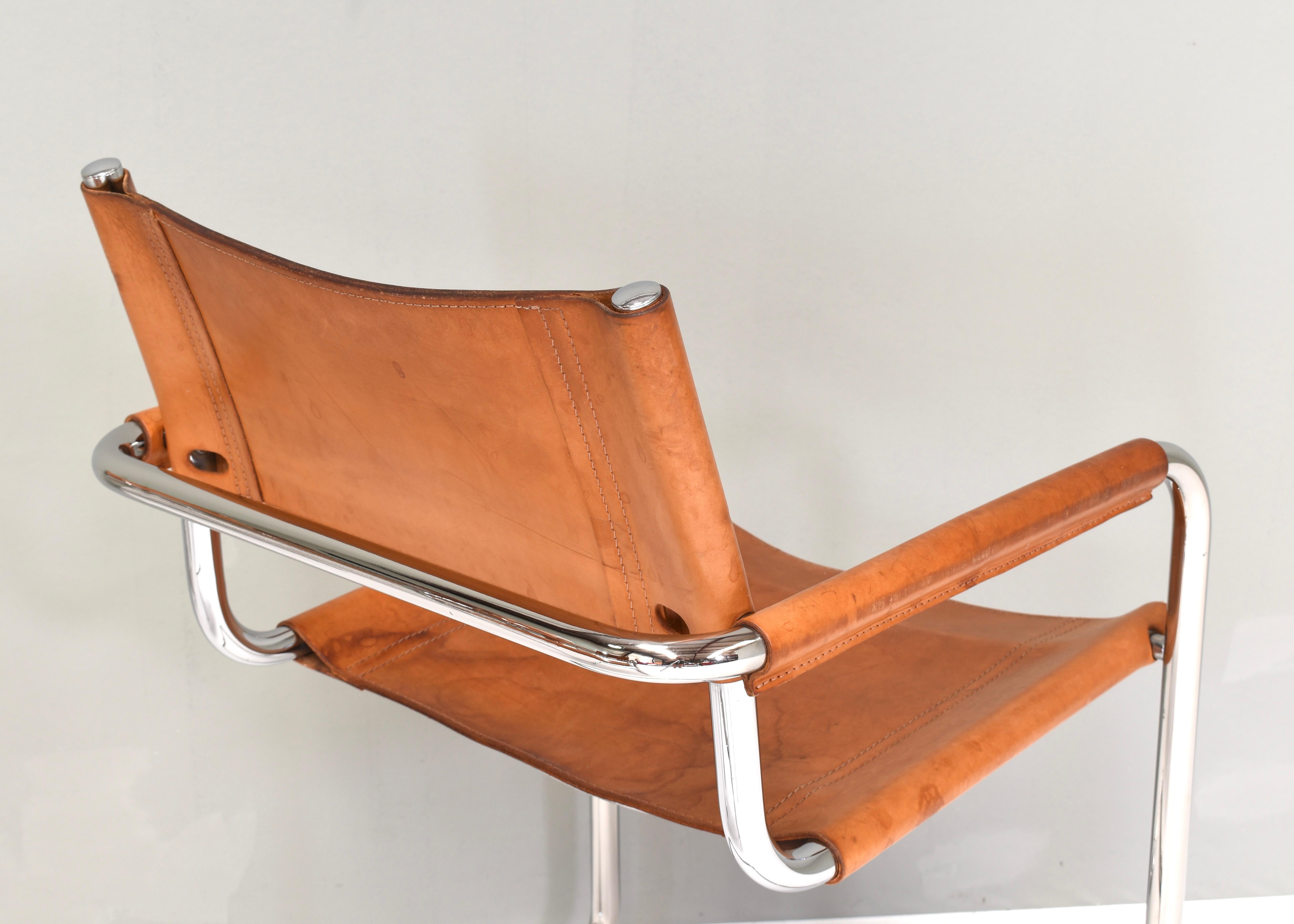 Set of Six Mart Stam S34 Dining Chairs in Tan Leather by Fasem, Italy, 1960s For Sale 12