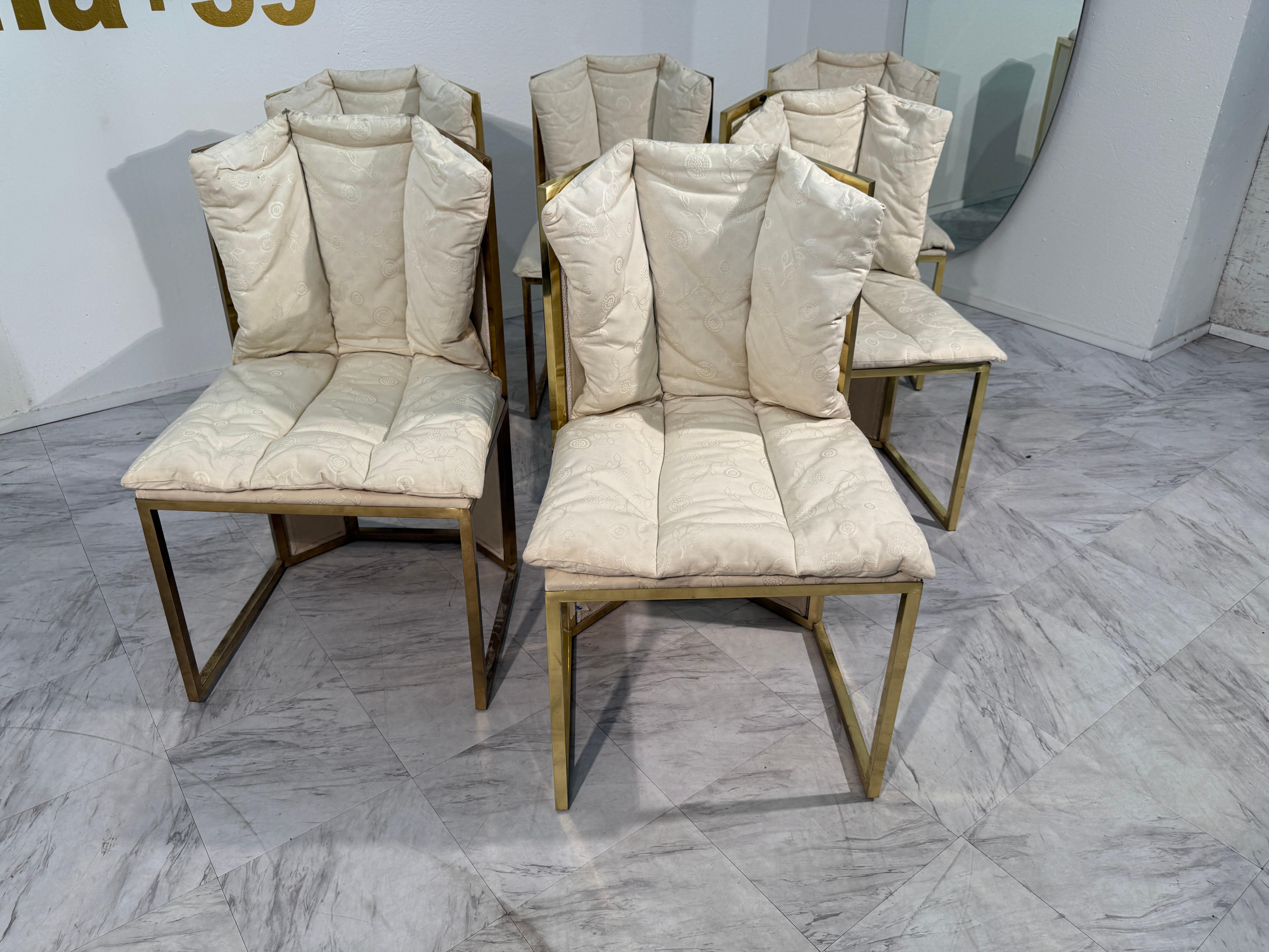 Satz von sechs Marzio Cecchi Esszimmerstühlen aus Messing und Rattan, Italien, 1970er Jahre im Angebot 3