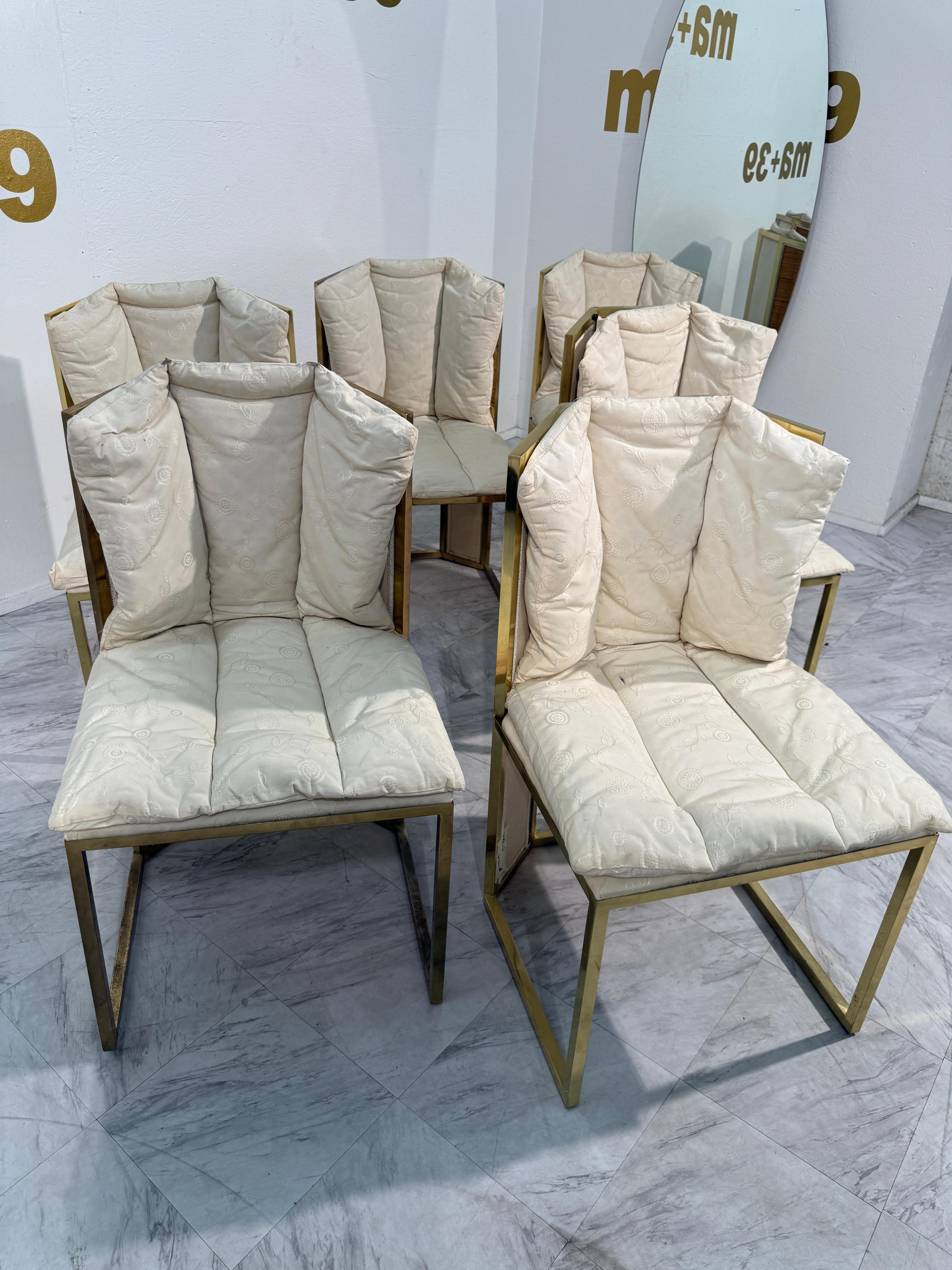Satz von sechs Marzio Cecchi Esszimmerstühlen aus Messing und Rattan, Italien, 1970er Jahre im Angebot 4