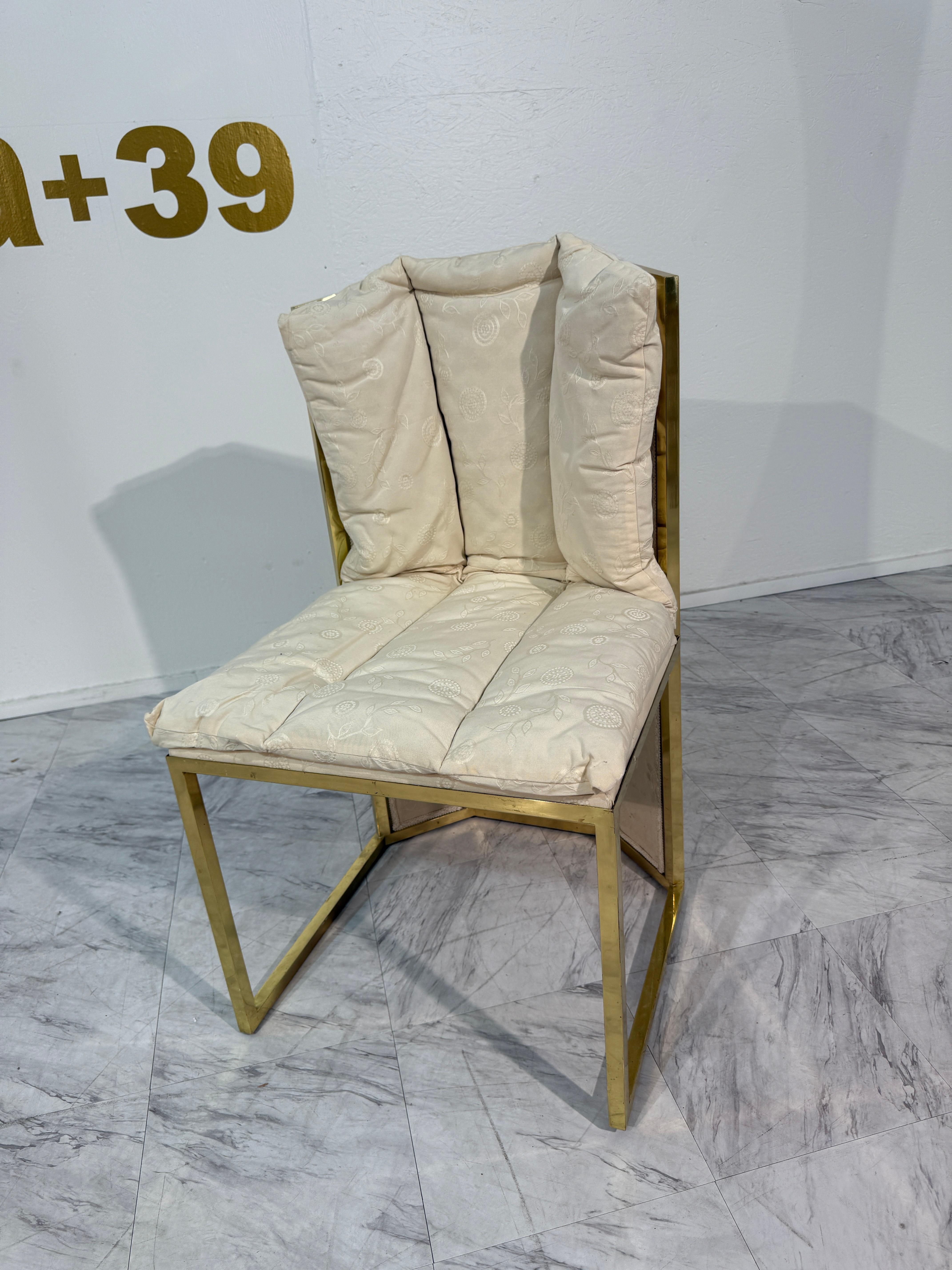 Satz von sechs Marzio Cecchi Esszimmerstühlen aus Messing und Rattan, Italien, 1970er Jahre (Moderne) im Angebot