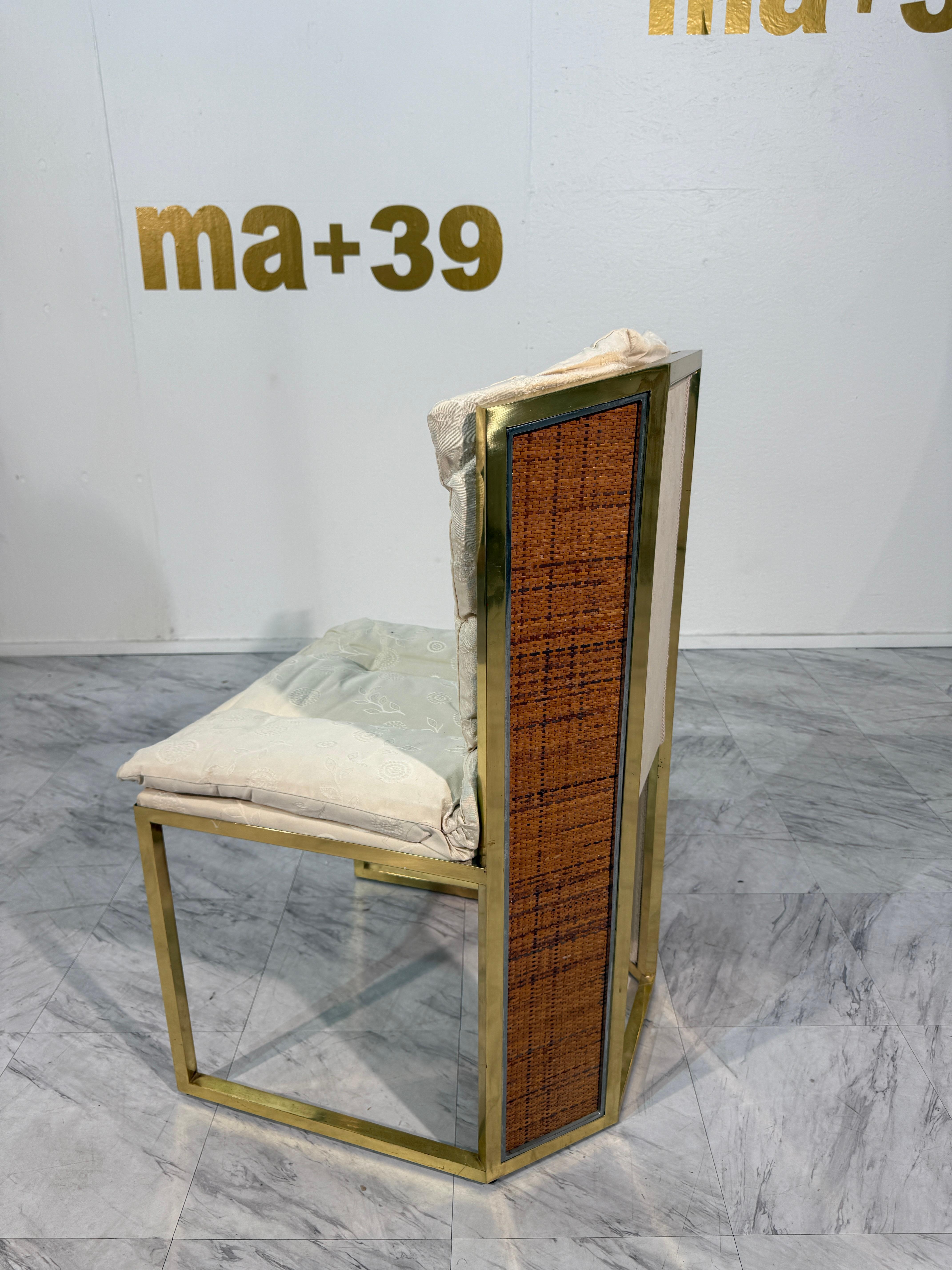 Satz von sechs Marzio Cecchi Esszimmerstühlen aus Messing und Rattan, Italien, 1970er Jahre (Beschichtet) im Angebot