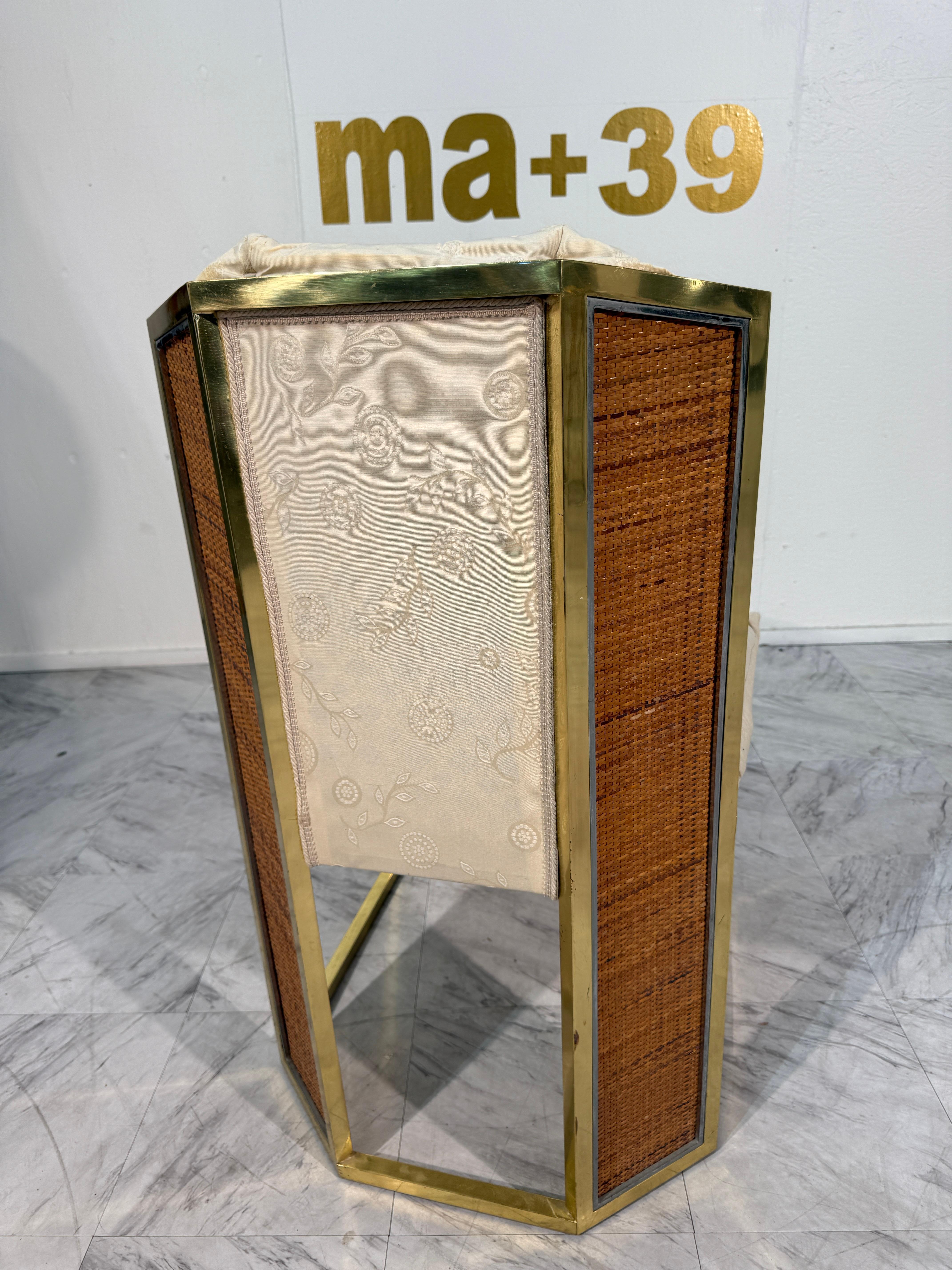 Satz von sechs Marzio Cecchi Esszimmerstühlen aus Messing und Rattan, Italien, 1970er Jahre (Ende des 20. Jahrhunderts) im Angebot