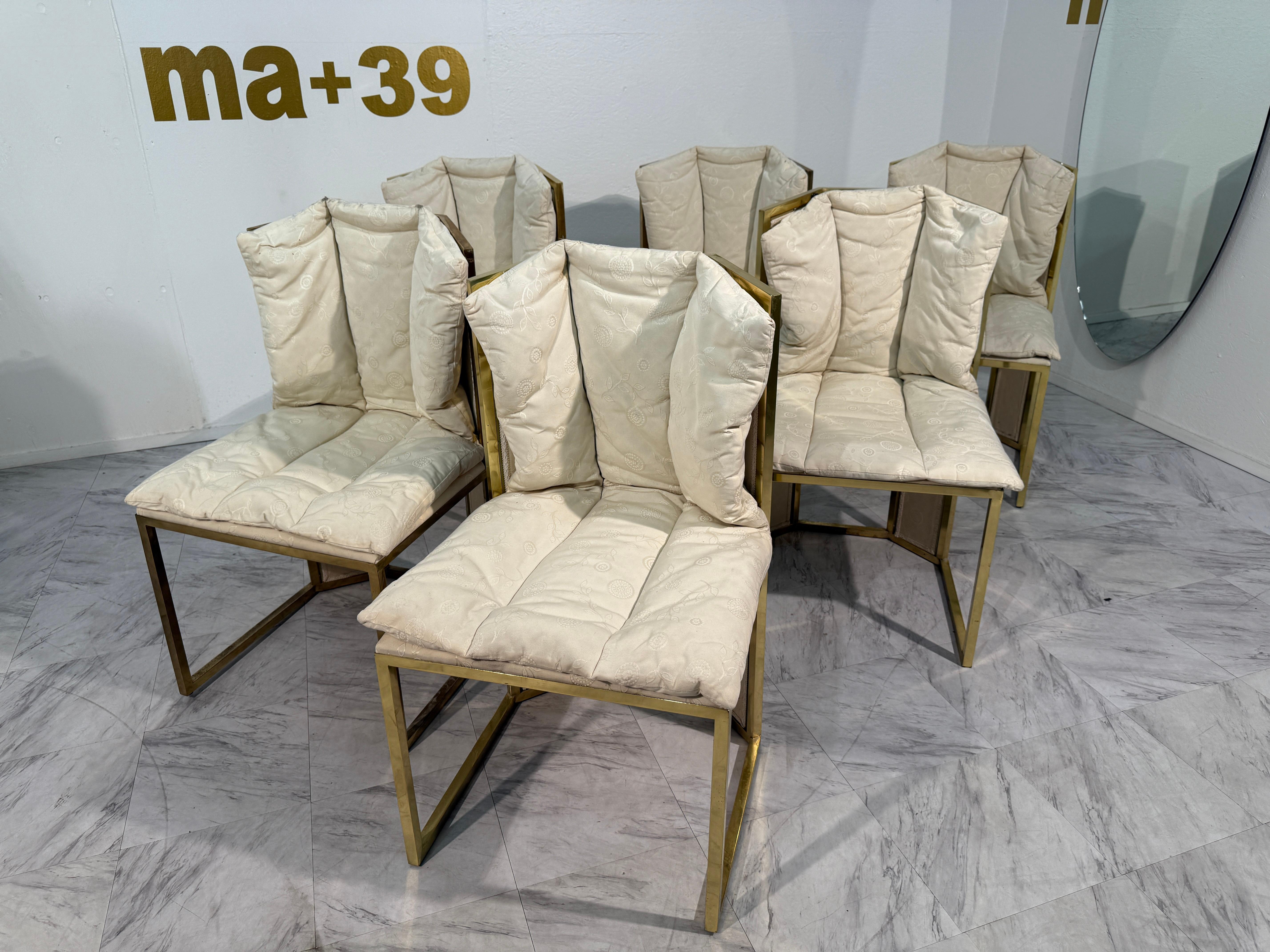 Satz von sechs Marzio Cecchi Esszimmerstühlen aus Messing und Rattan, Italien, 1970er Jahre im Angebot 1