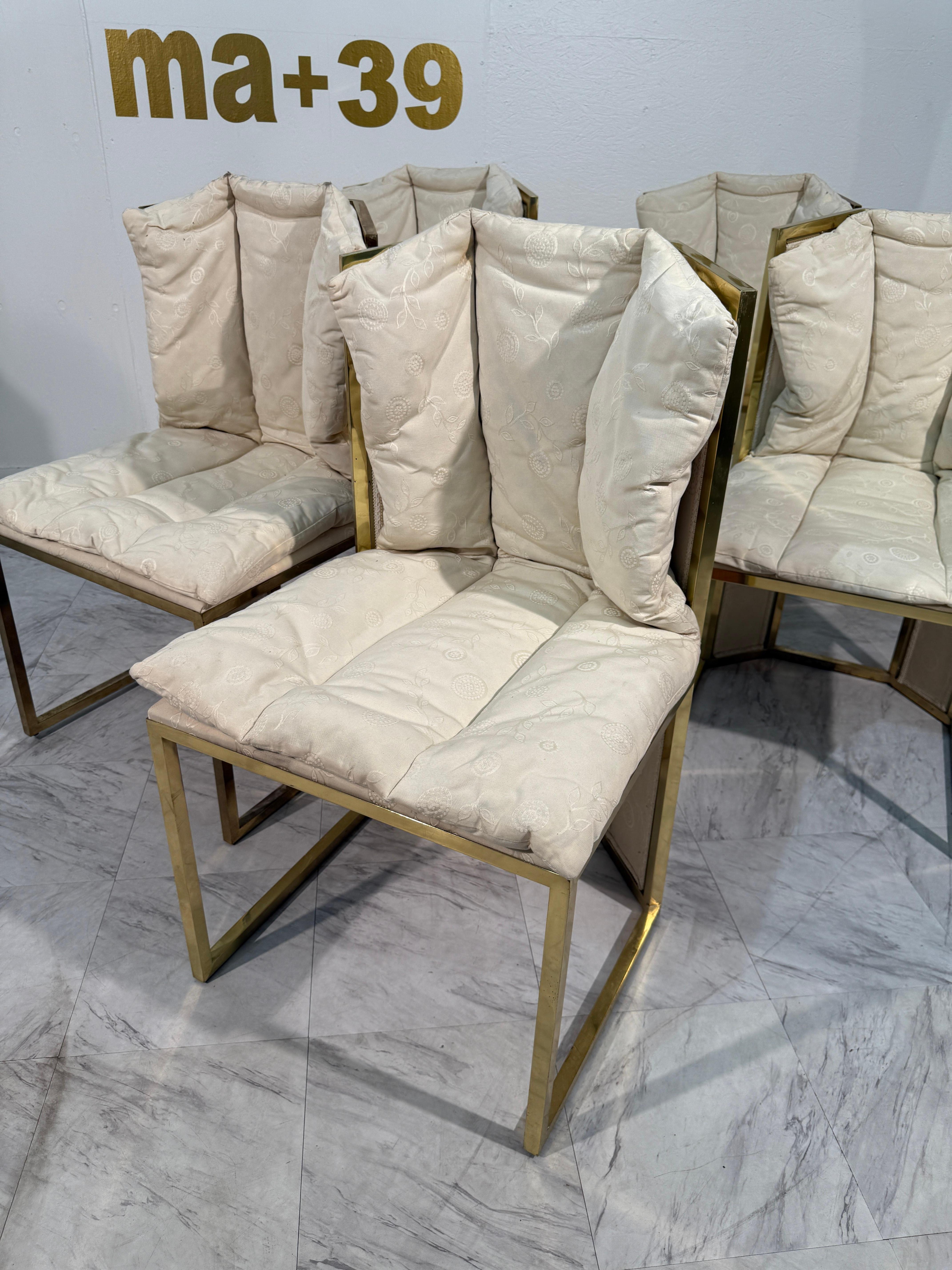 Satz von sechs Marzio Cecchi Esszimmerstühlen aus Messing und Rattan, Italien, 1970er Jahre im Angebot 2