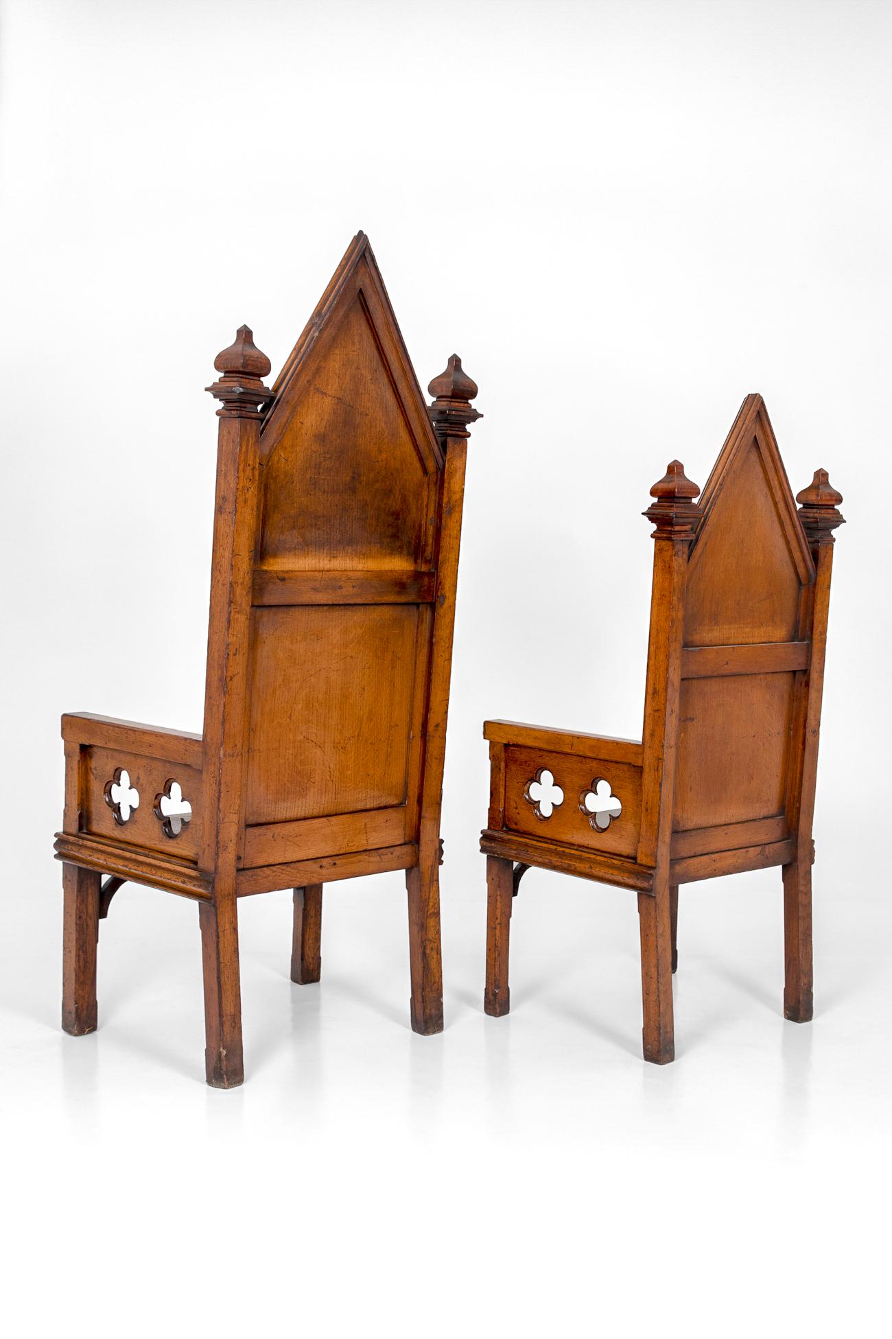 British Set of Six Masonic Throne Armchairs in Oak, circa 1880 For Sale