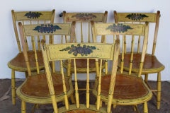 Set of Six Massachusetts Yellow-Painted Slat-Back Windsor Chairs
