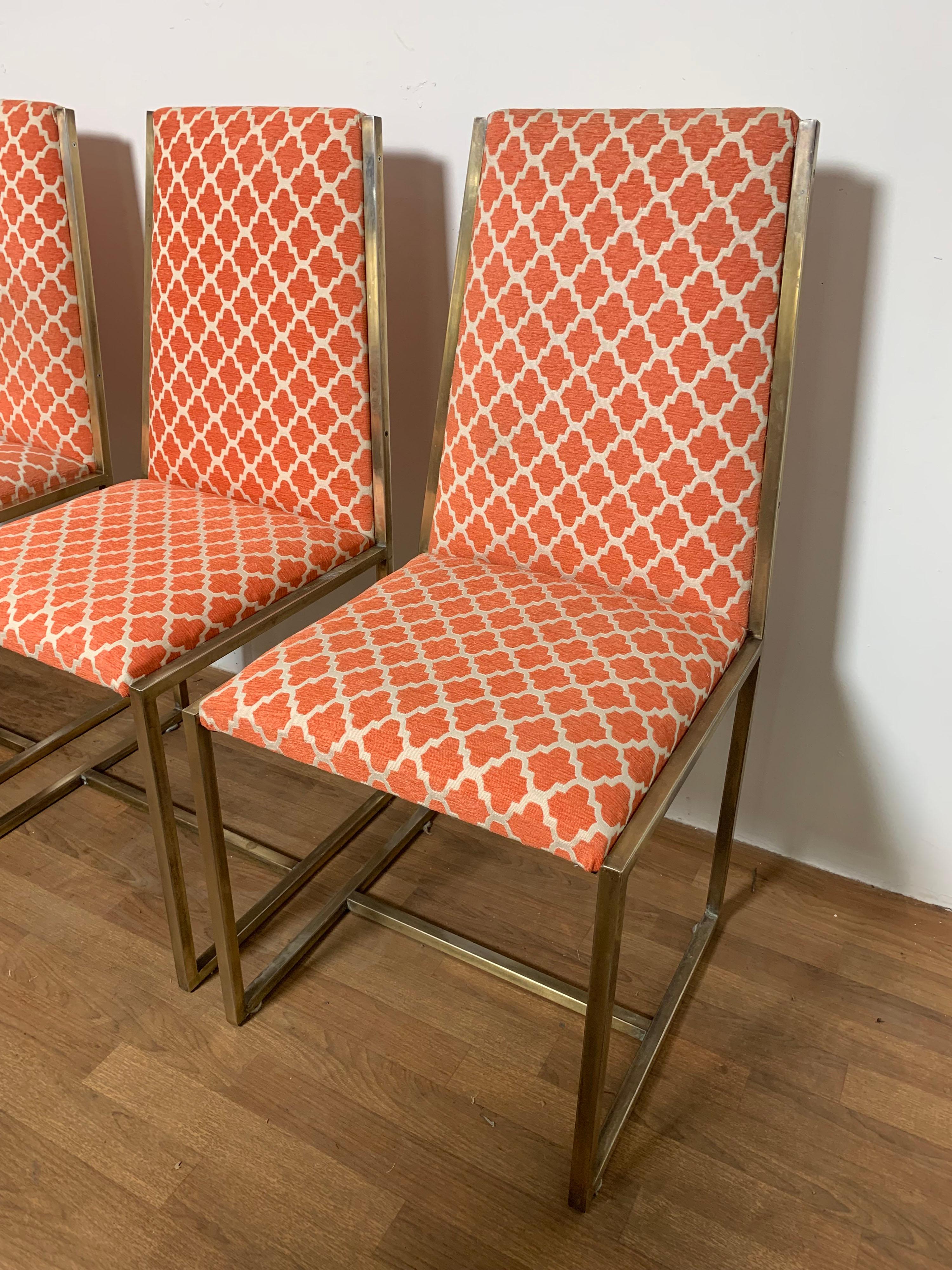 Mid-Century Modern Set of Six Mastercraft Brass High Back Dining Chairs circa 1960s For Sale