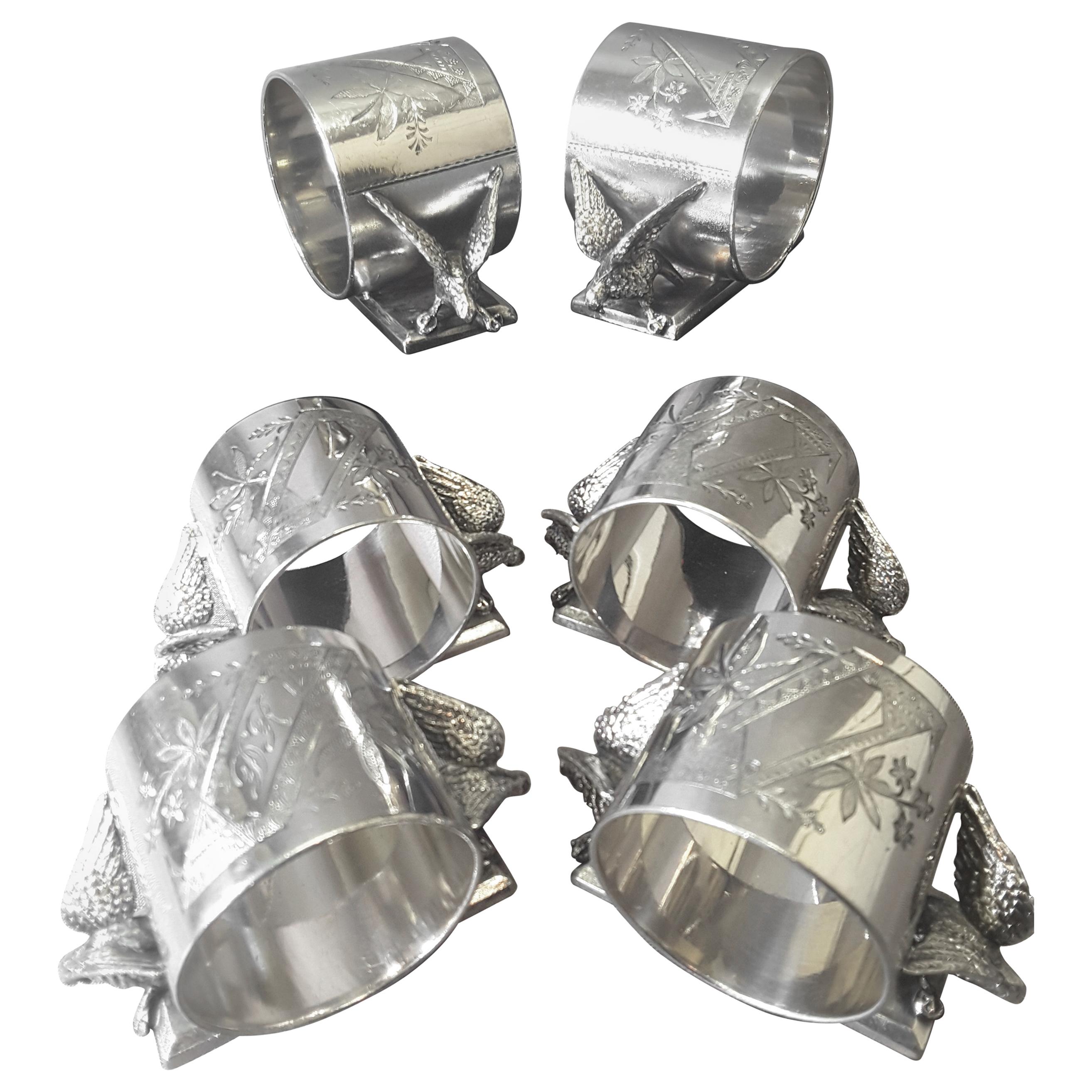 Set of Six Matching Meriden Figural Twin Dove Napkin Rings