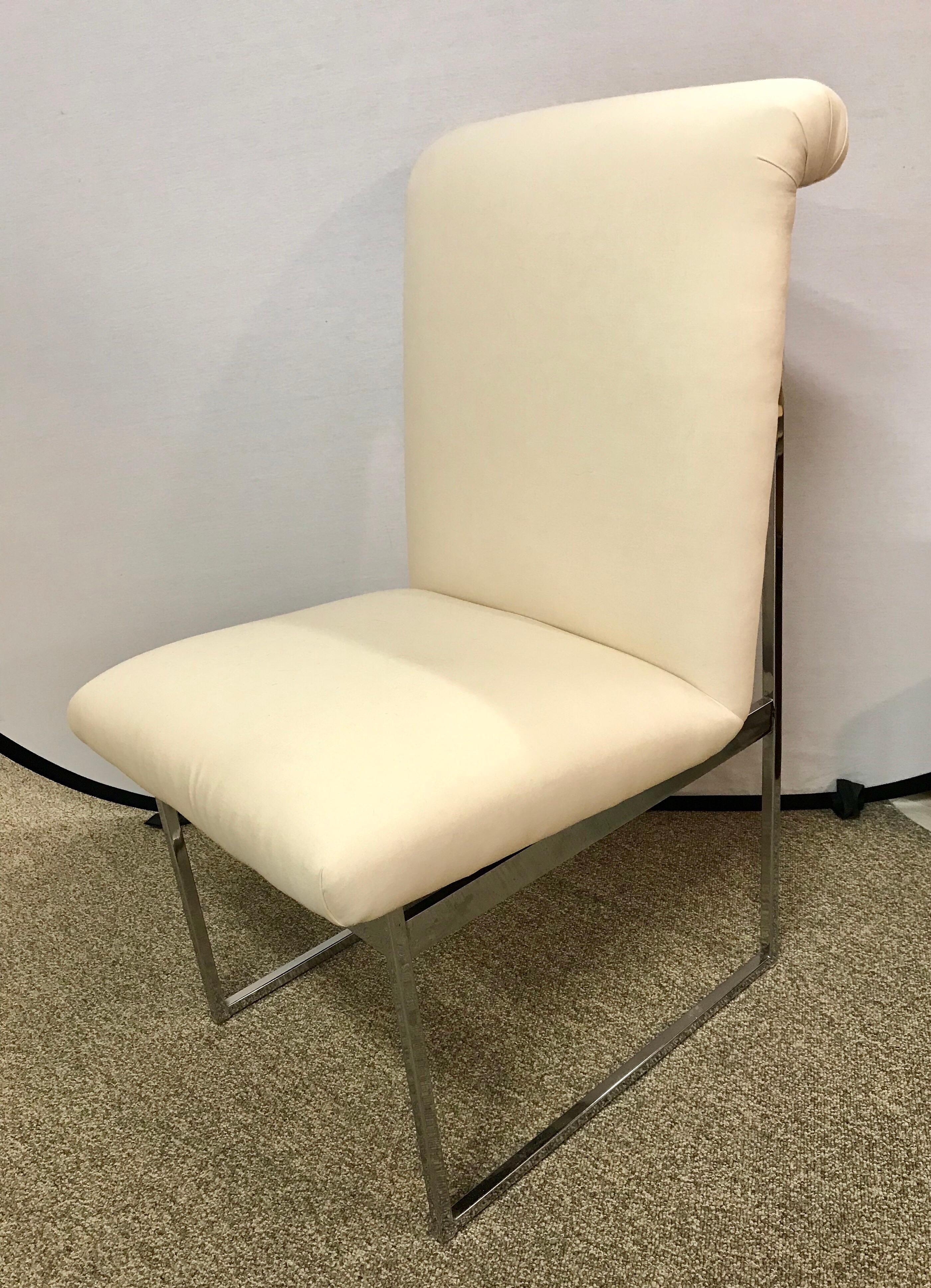 American Set of Six Mid-Century Modern Milo Baughman Style Steel Chrome Dining Chairs