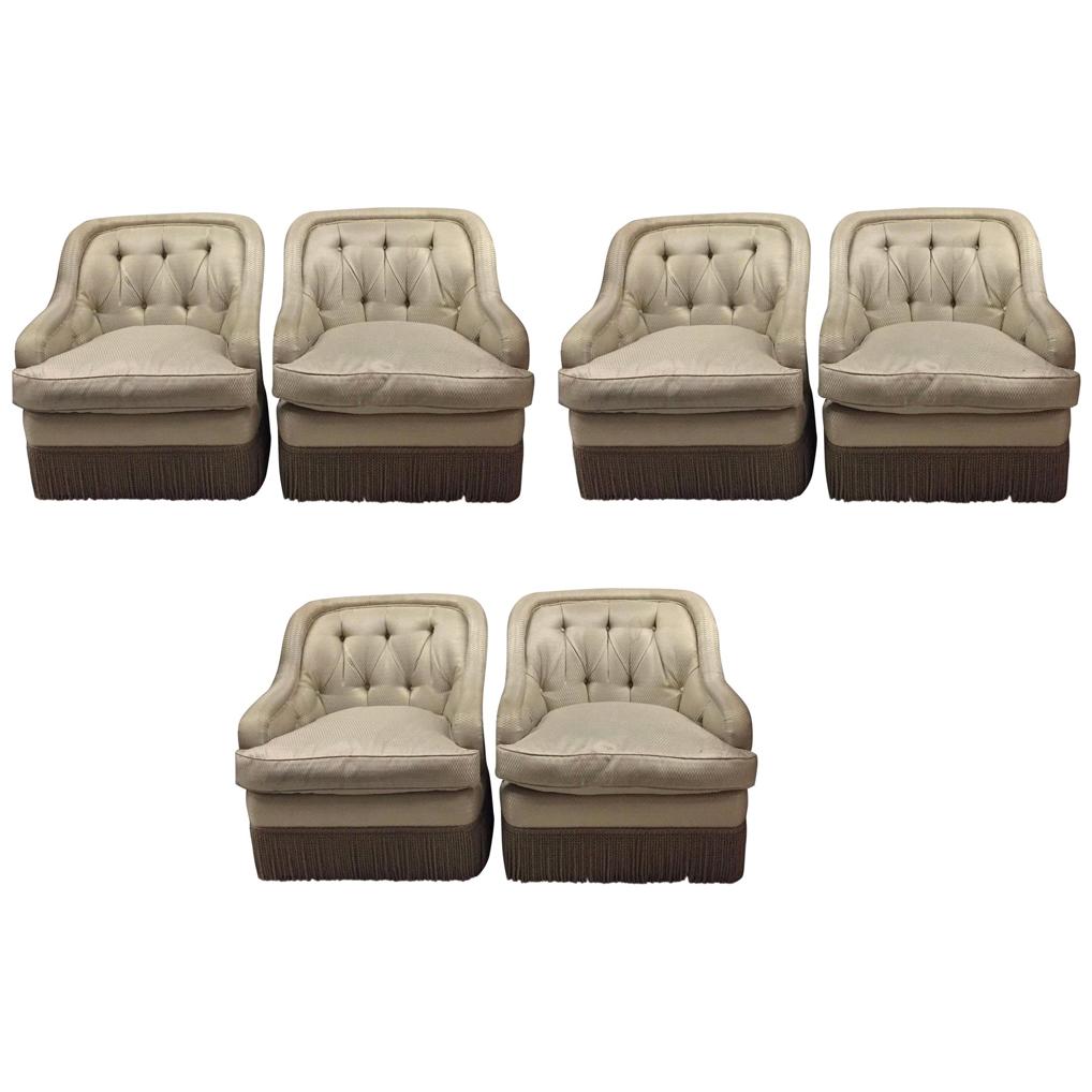 Set of Six Matching Tufted Fringe Trim Tufted Club Chairs