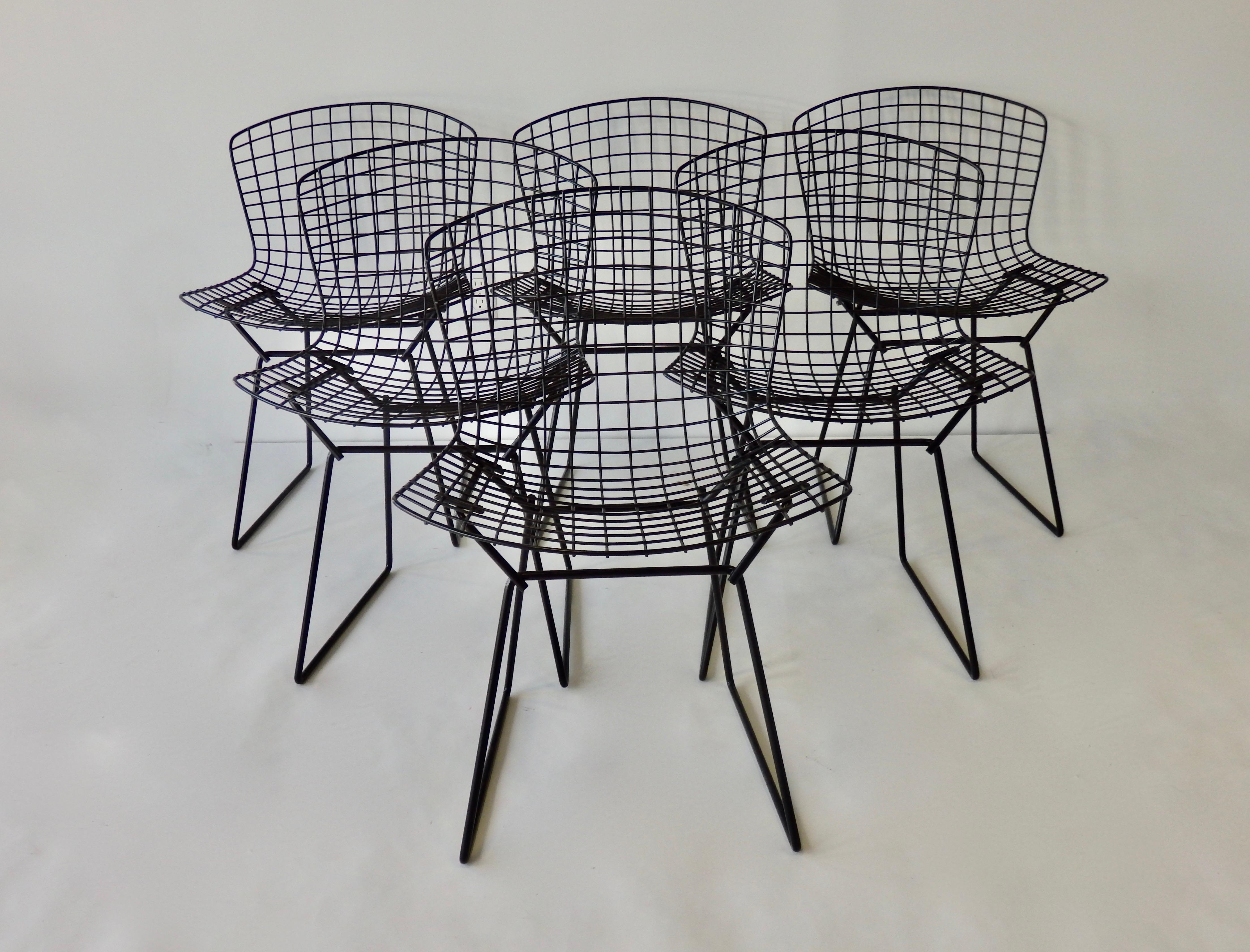 American Set of Six Matte Black Harry Bertoia for Knoll Dining Chairs