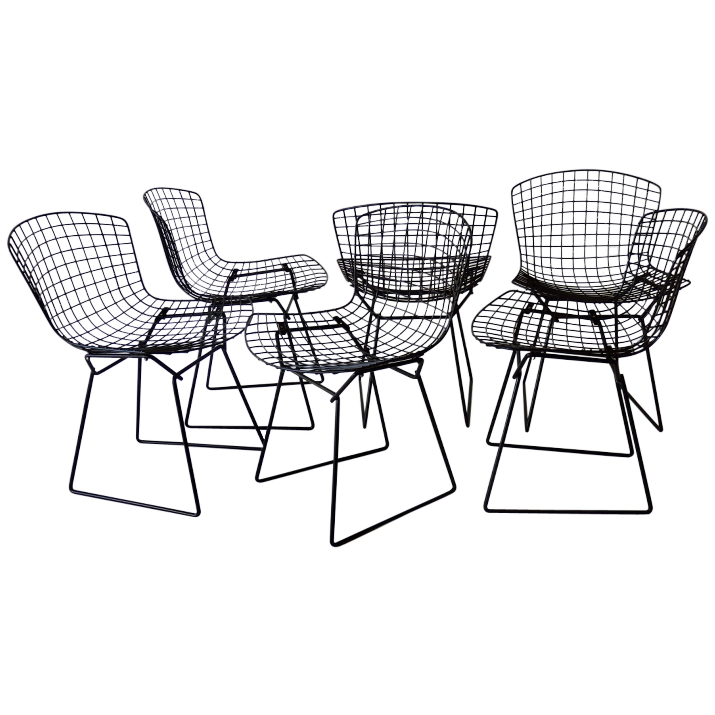 Set of Six Matte Black Harry Bertoia for Knoll Dining Chairs