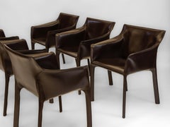 Set di sei sedie da pranzo in pelle di Matteo Grassi Cab 413 Brown Saddle 1980