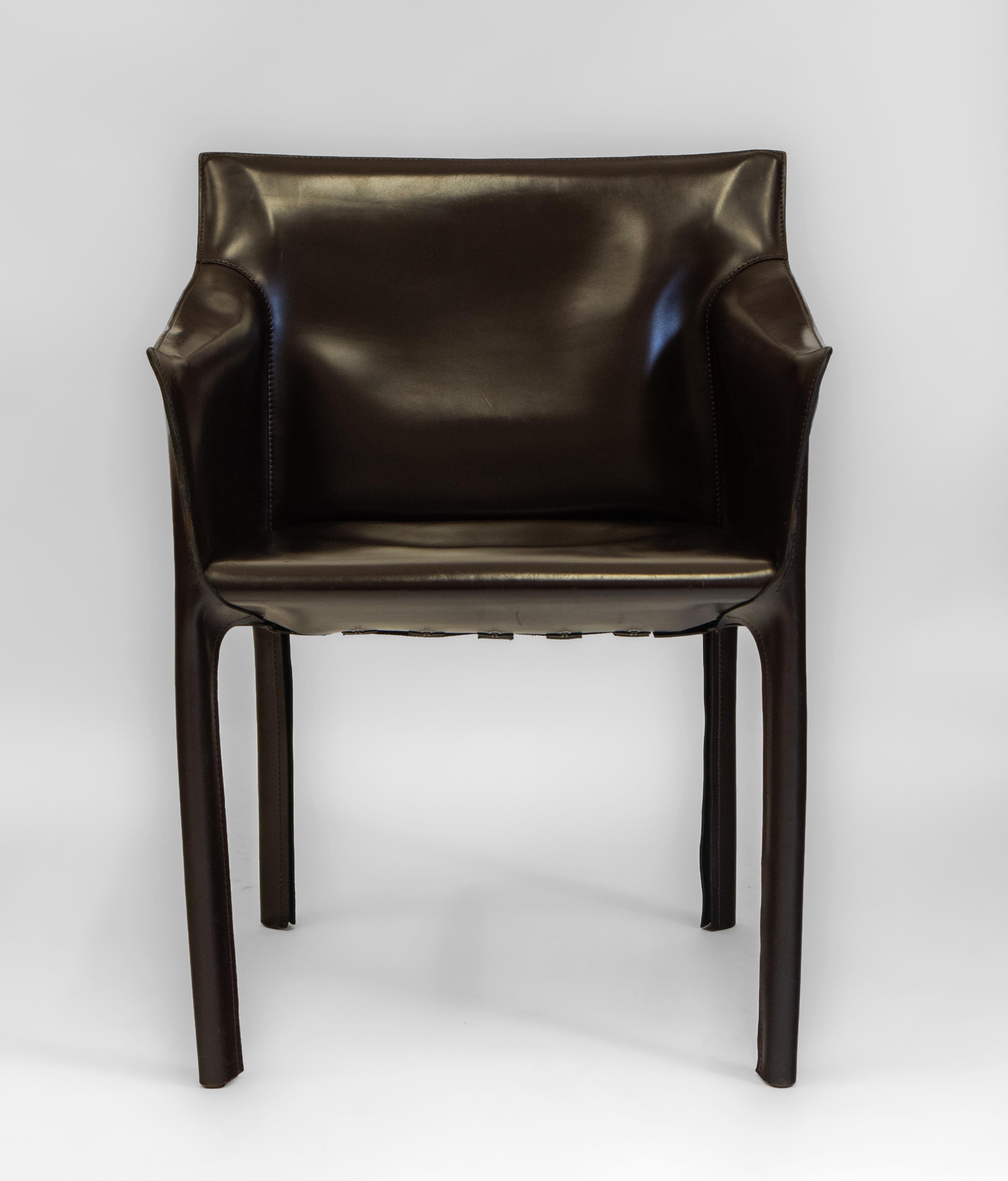 Set Of Six Matteo Grassi Italian Cab 413 Brown Saddle Leather Dining Chairs 1980 In Good Condition In Norwich, GB