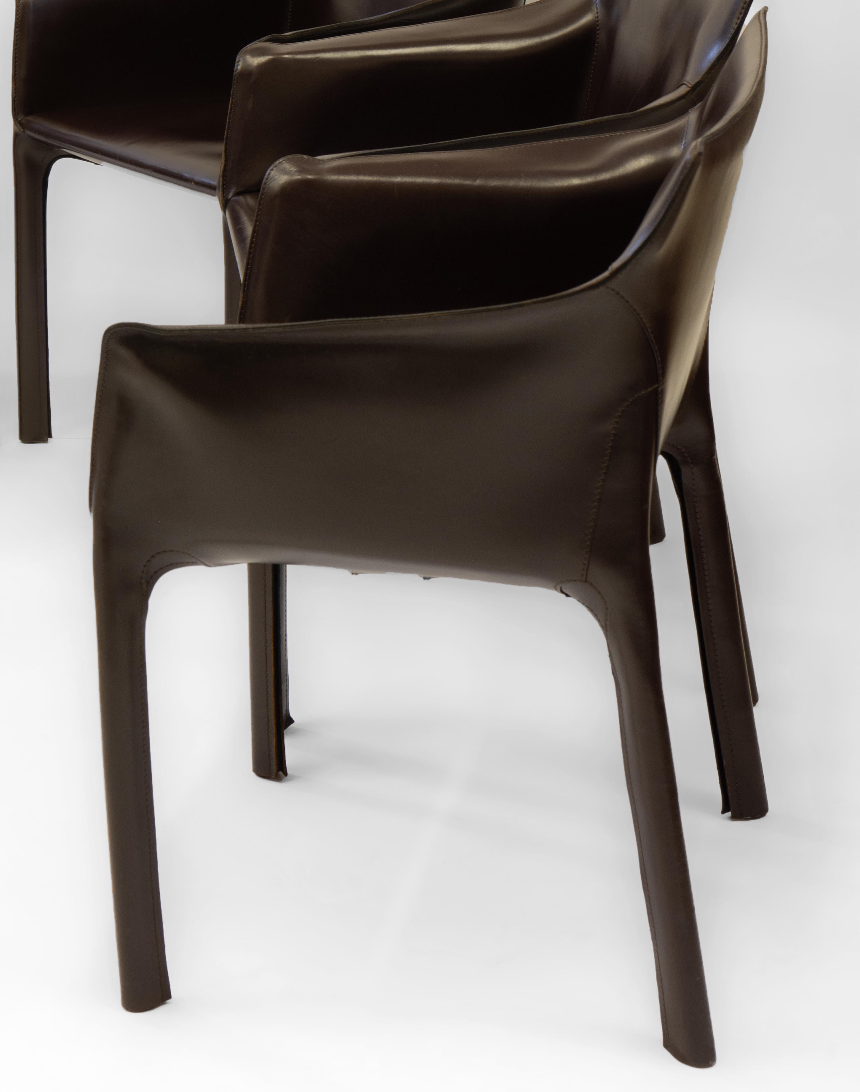 Metal Set Of Six Matteo Grassi Italian Cab 413 Brown Saddle Leather Dining Chairs 1980