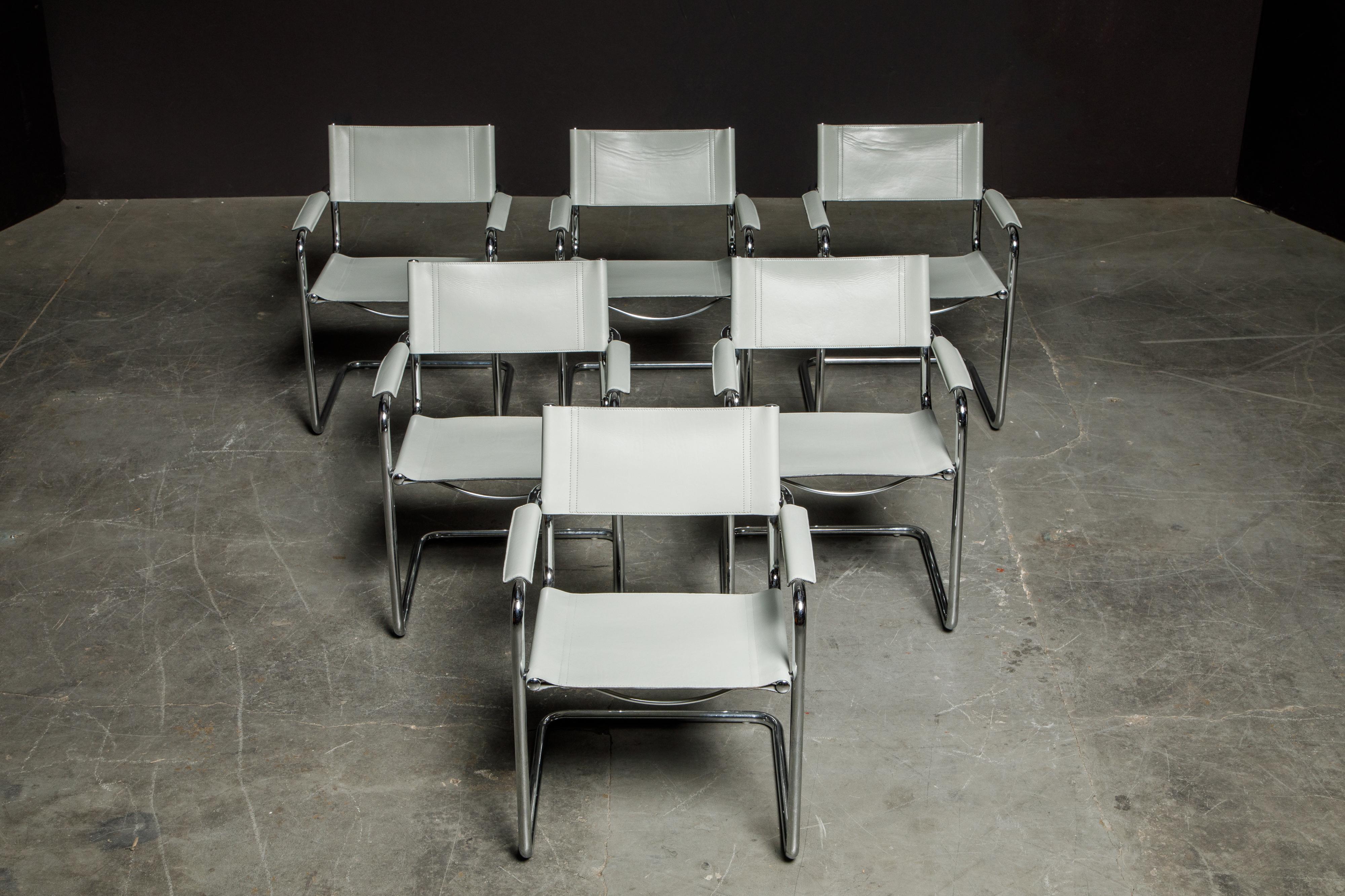 Mid-Century Modern Set of Six Matteo Grassi 'MG Visitor' Leather Armchairs, c. 1980, Signed