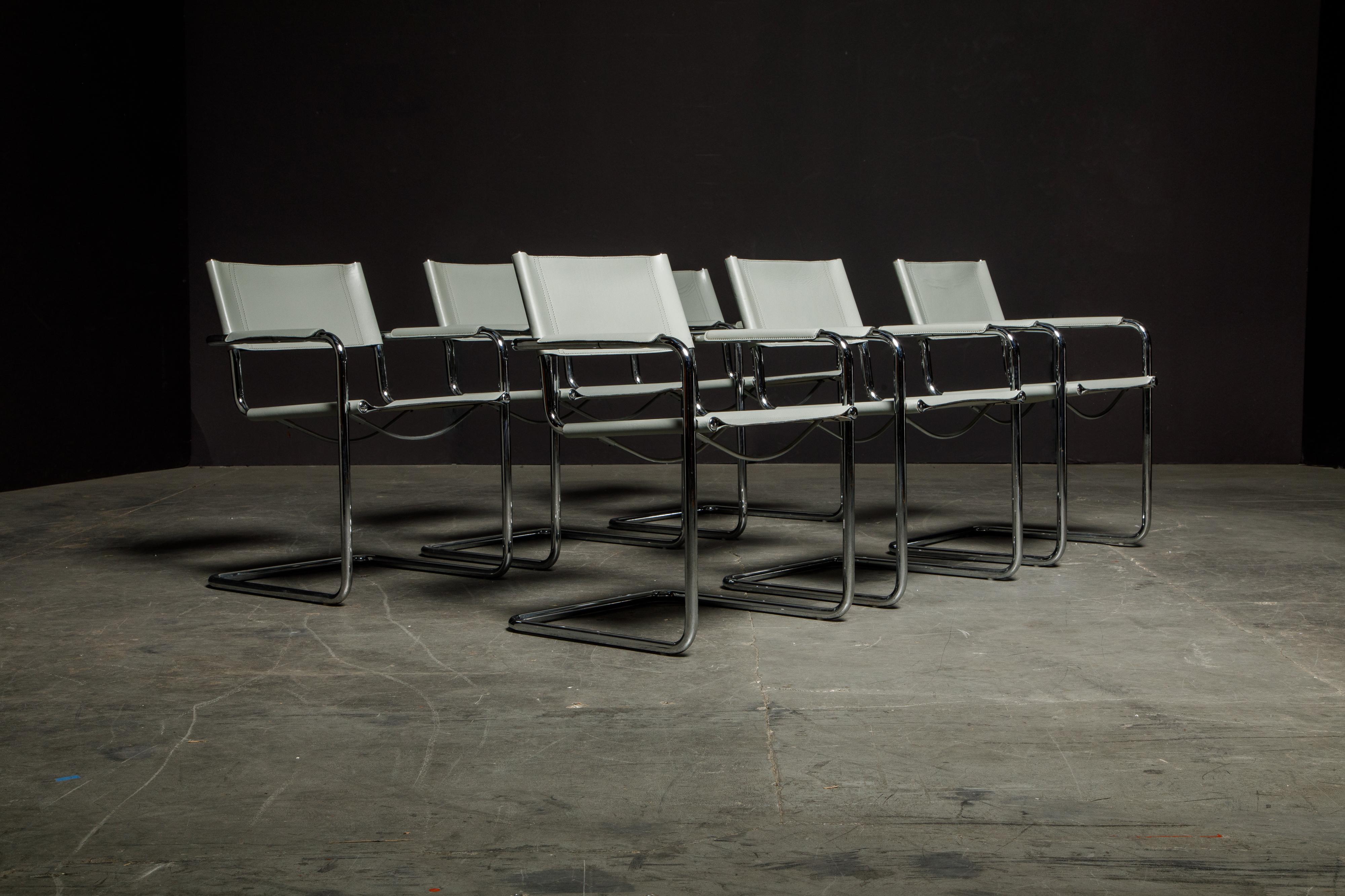 Italian Set of Six Matteo Grassi 'MG Visitor' Leather Armchairs, c. 1980, Signed