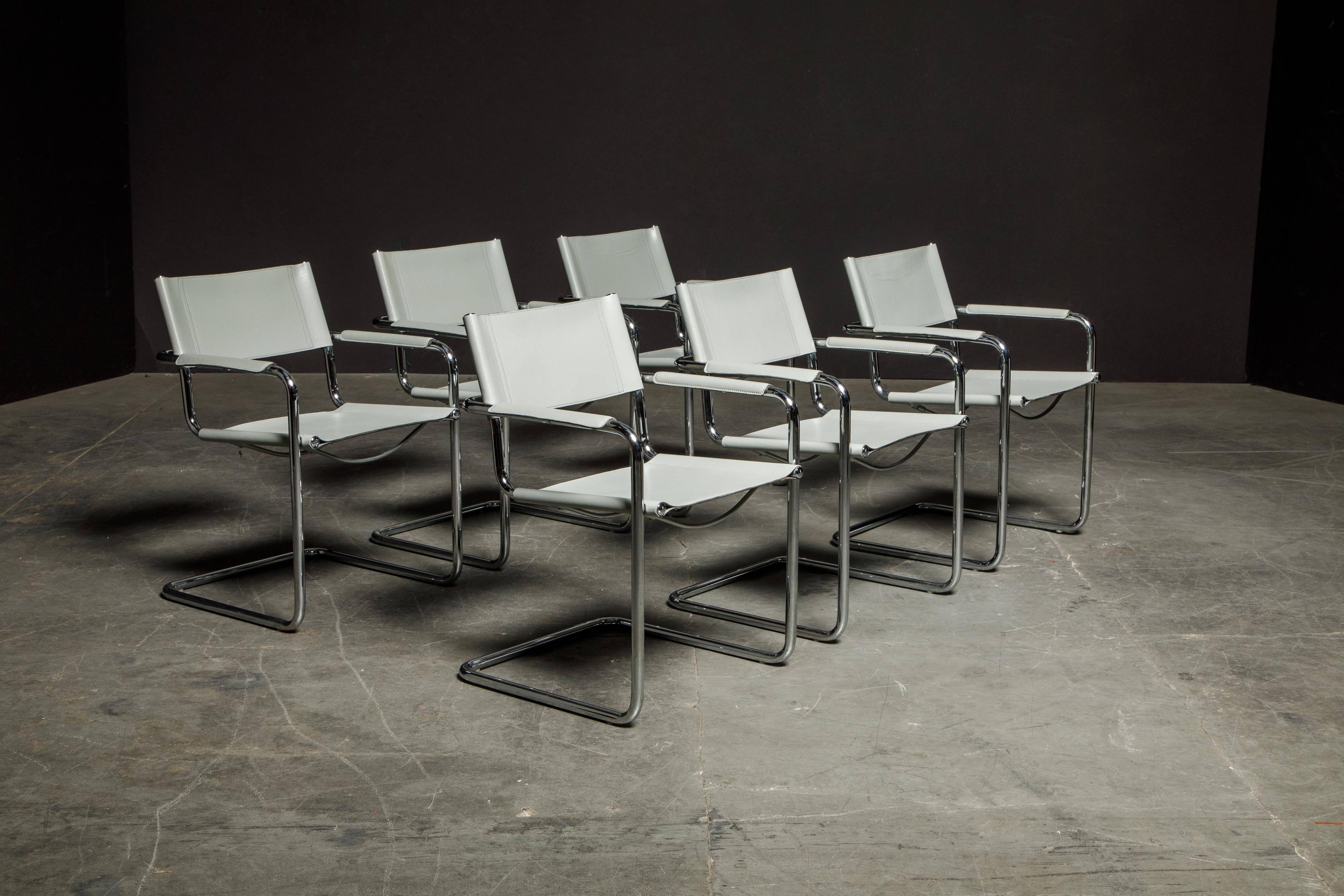 Set of Six Matteo Grassi 'MG Visitor' Leather Armchairs, c. 1980, Signed In Good Condition In Los Angeles, CA