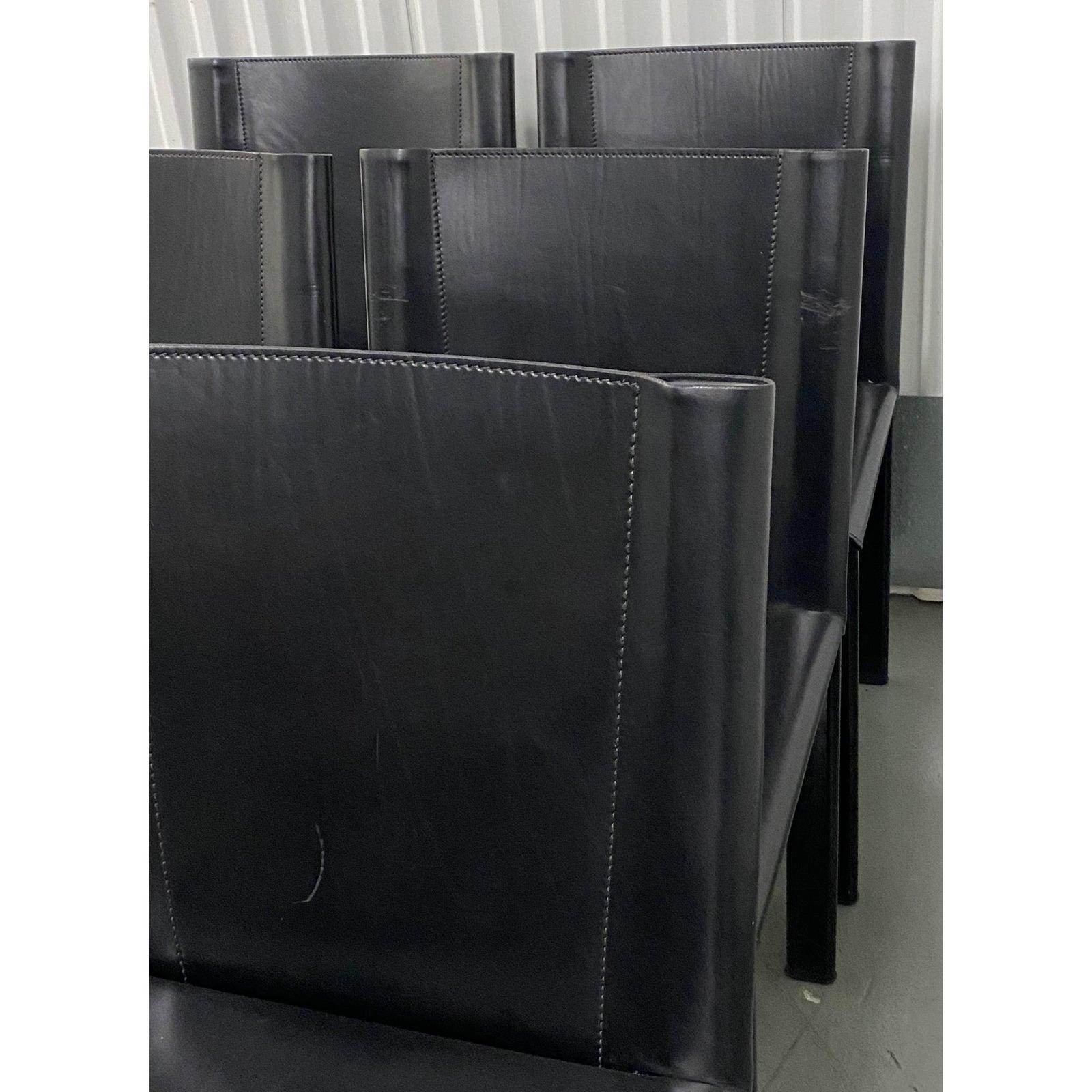 Hand-Crafted Set of Six Matteo Grassi Modernist Black Leather Dining Chairs