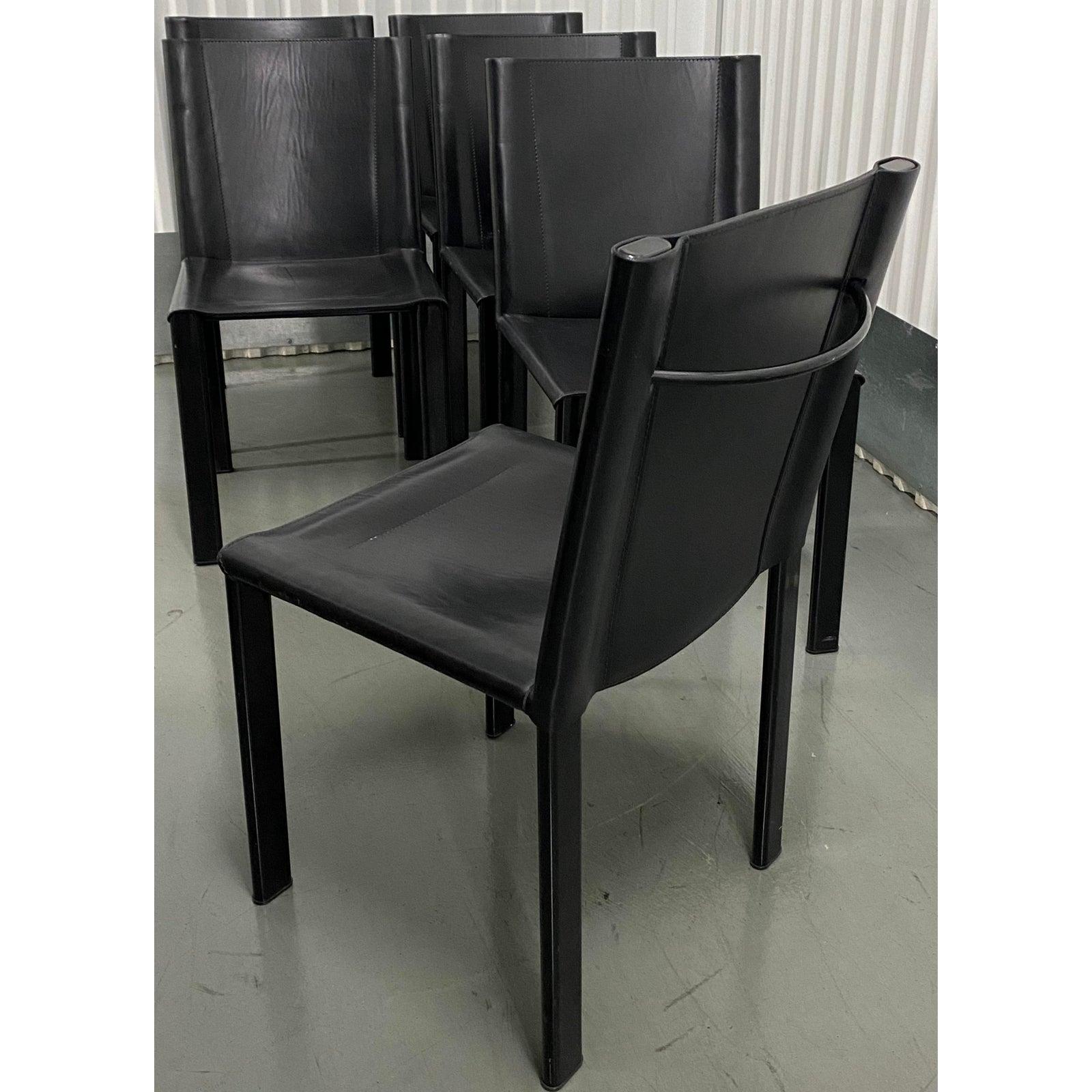 Set of Six Matteo Grassi Modernist Black Leather Dining Chairs In Good Condition In San Francisco, CA