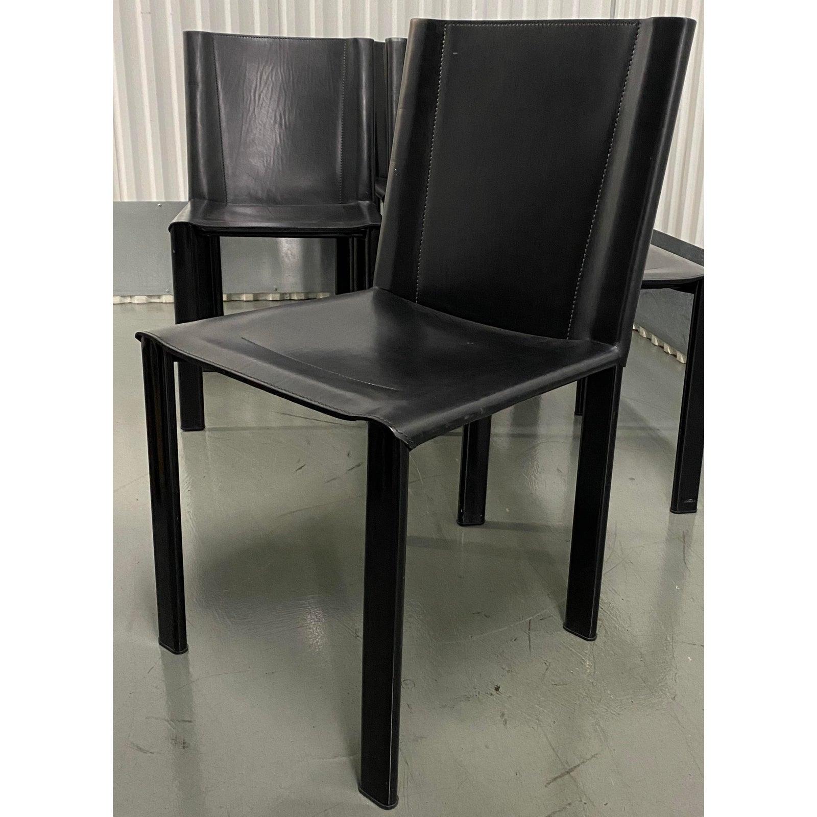 20th Century Set of Six Matteo Grassi Modernist Black Leather Dining Chairs
