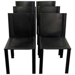 Vintage Set of Six Matteo Grassi Modernist Black Leather Dining Chairs