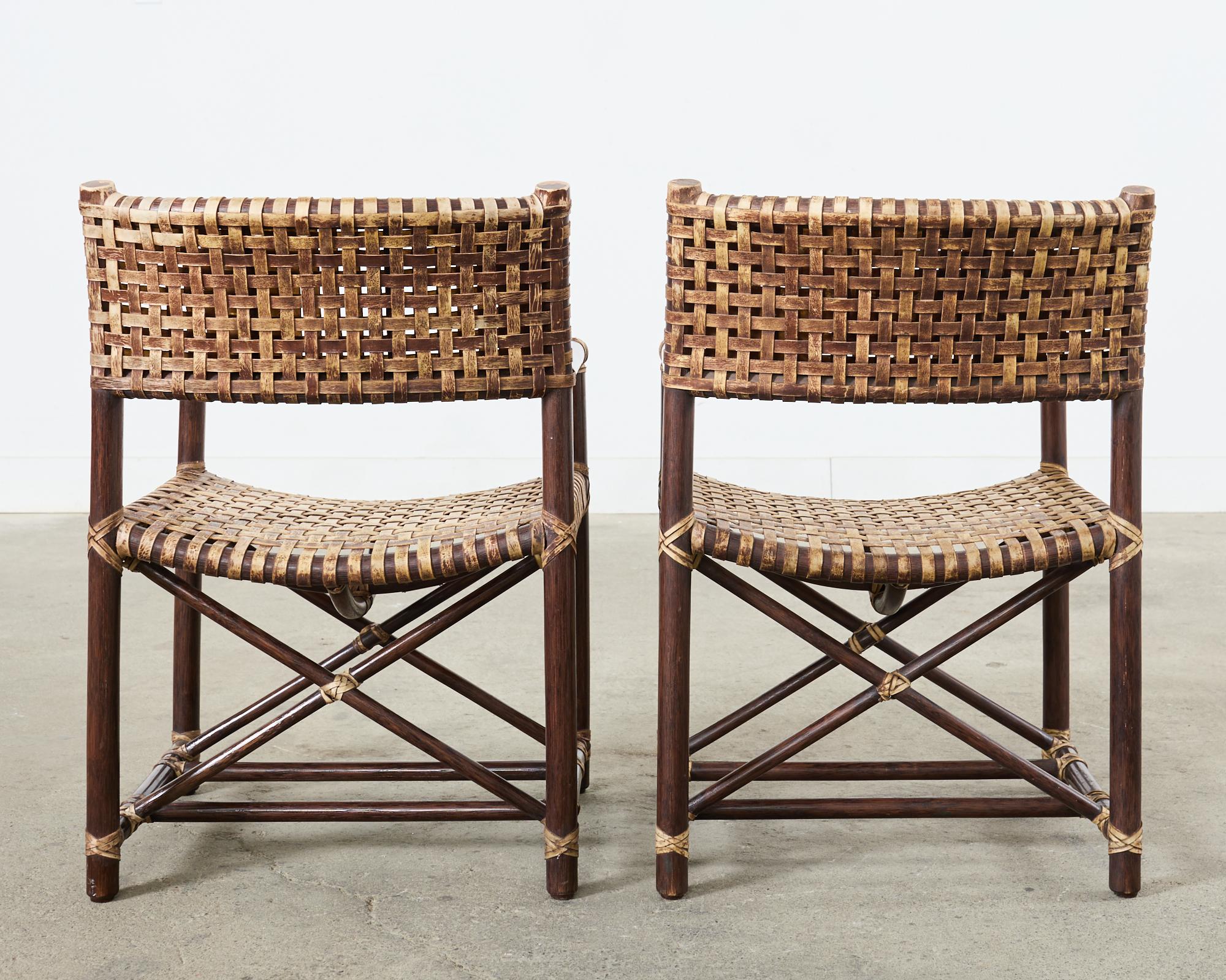 Set of Six McGuire Antalya Laced Rawhide Rattan Dining Armchairs  For Sale 2