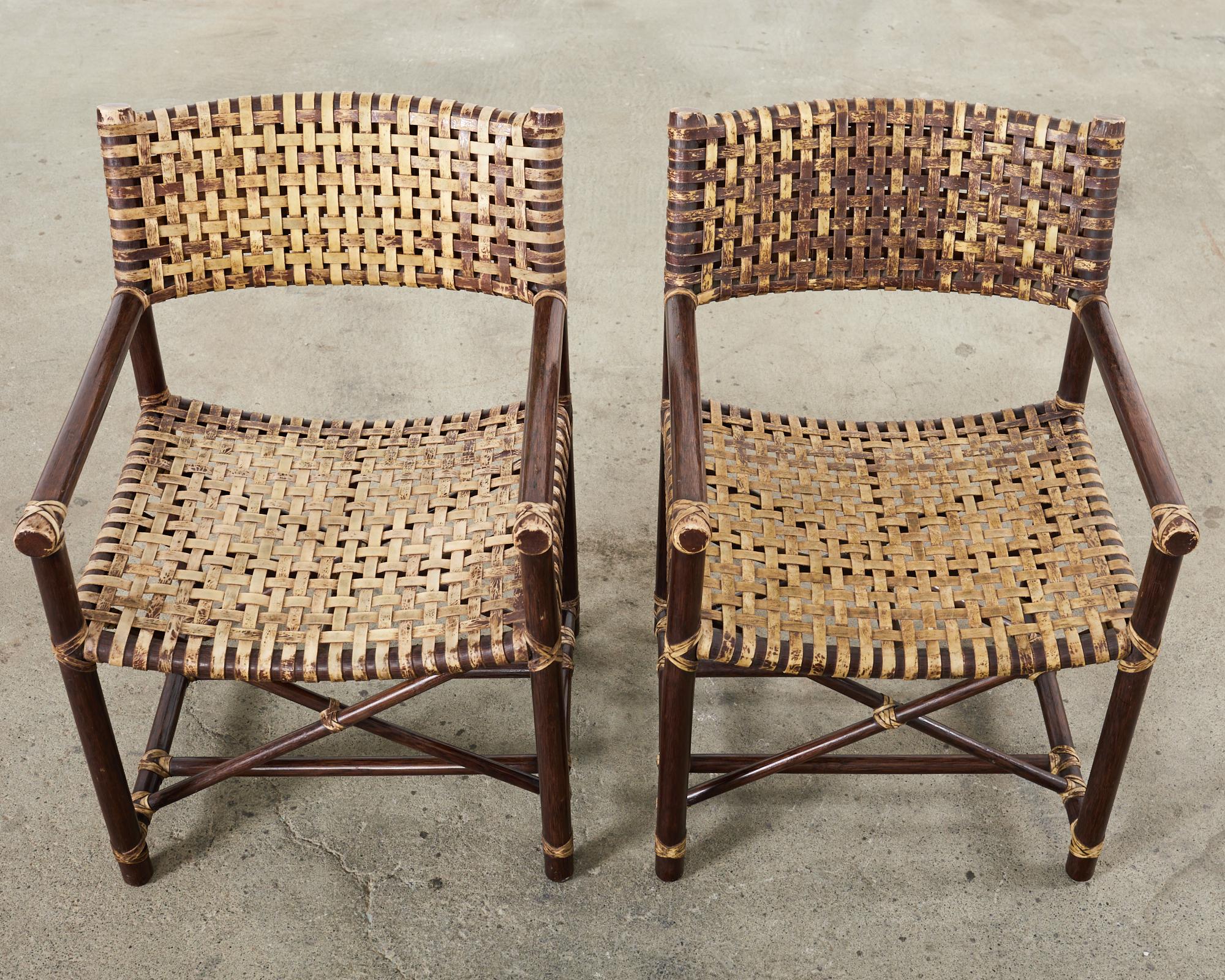 Set of Six McGuire Antalya Laced Rawhide Rattan Dining Armchairs  In Good Condition For Sale In Rio Vista, CA
