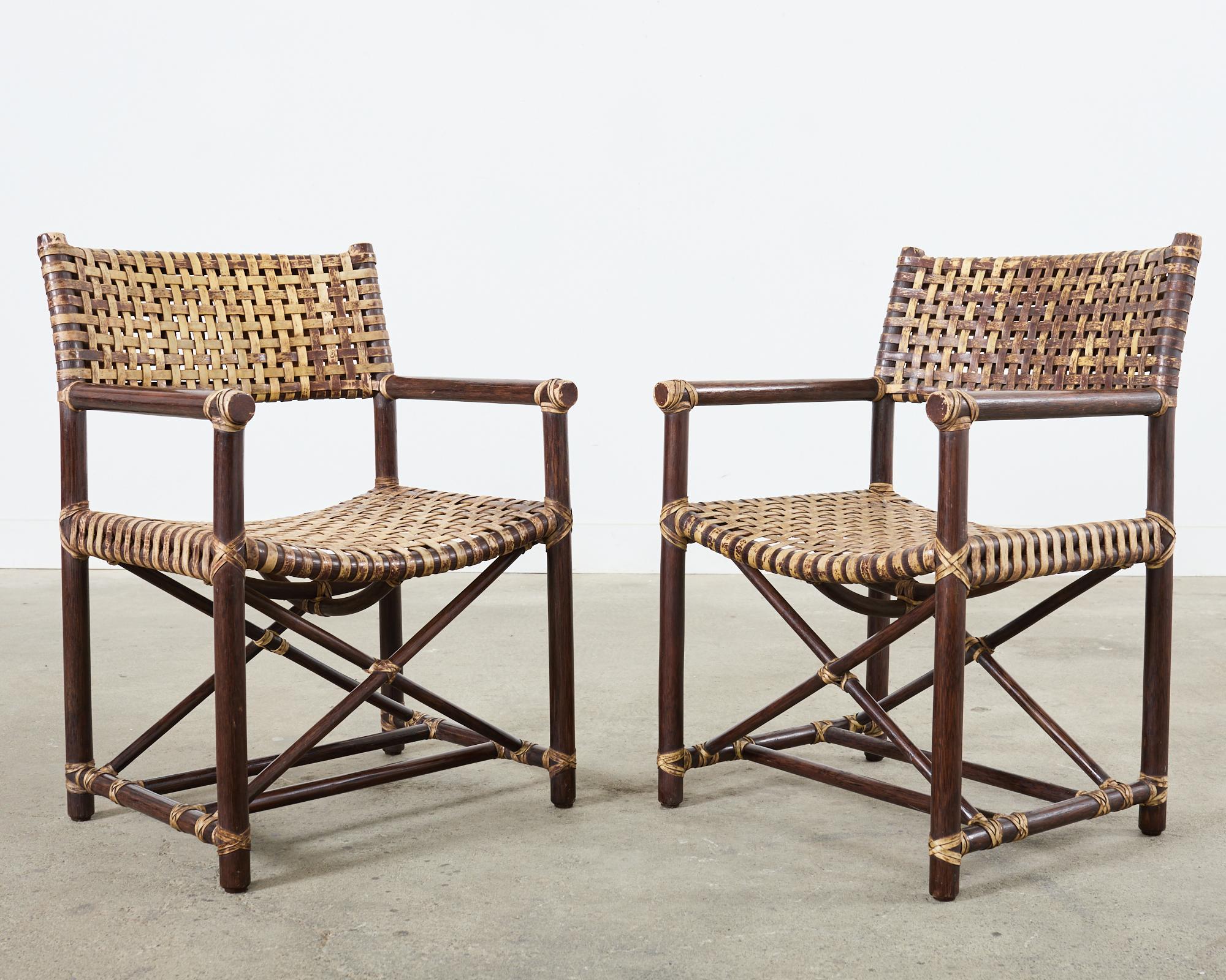 20th Century Set of Six McGuire Antalya Laced Rawhide Rattan Dining Armchairs  For Sale
