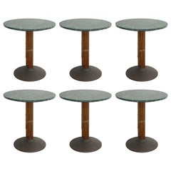 Set of Six McGuire Bamboo and Marble Bistro Tables