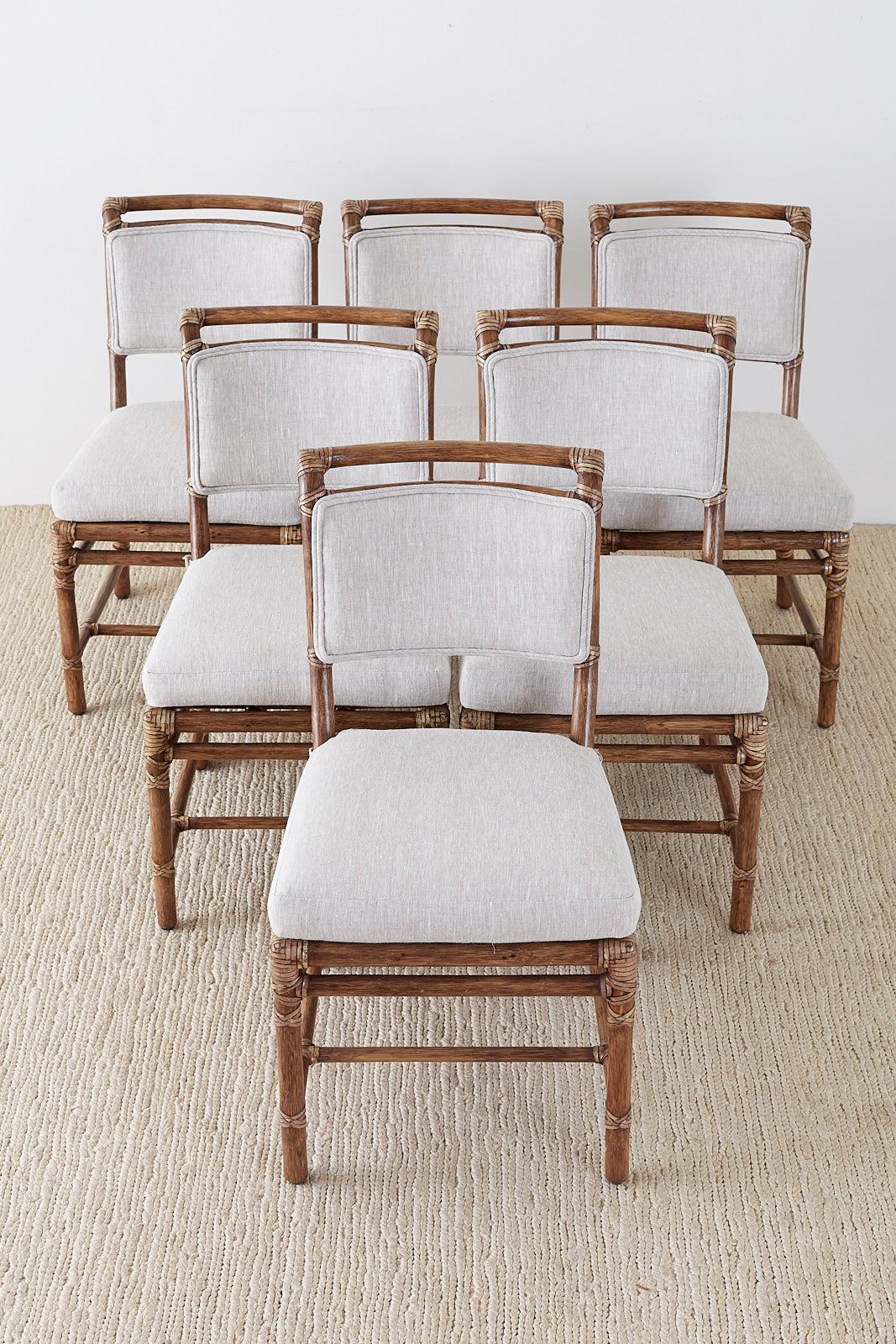 Organic Modern Set of Six McGuire California Modern Bamboo Rattan Dining Chairs