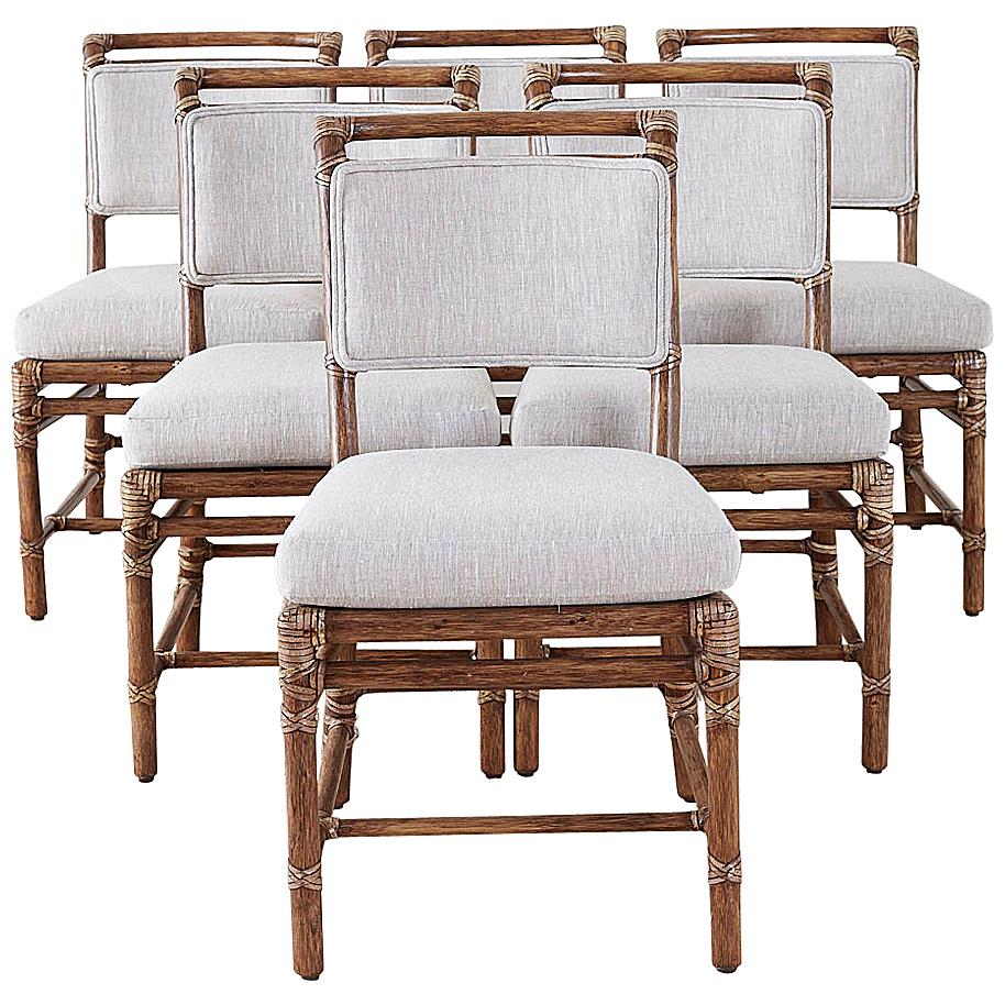 Set of Six McGuire California Modern Bamboo Rattan Dining Chairs