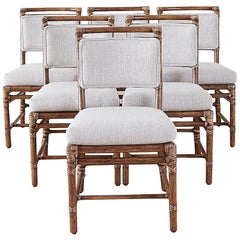 Set of Six McGuire California Modern Bamboo Rattan Dining Chairs