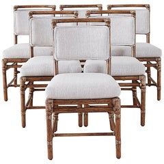 Set of Six McGuire California Modern Bamboo Rattan Dining Chairs