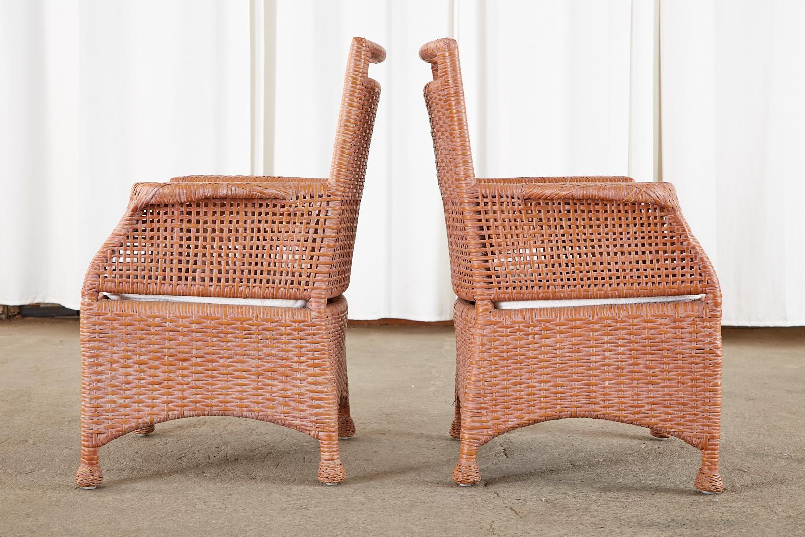 Set of Six McGuire Coral Wicker Rattan Dining Chairs For Sale 1