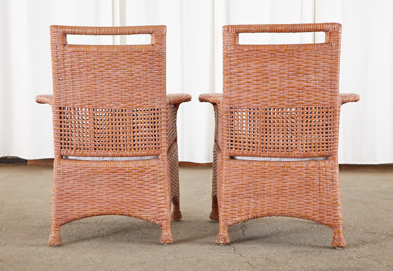 Set of Six McGuire Coral Wicker Rattan Dining Chairs For Sale 2