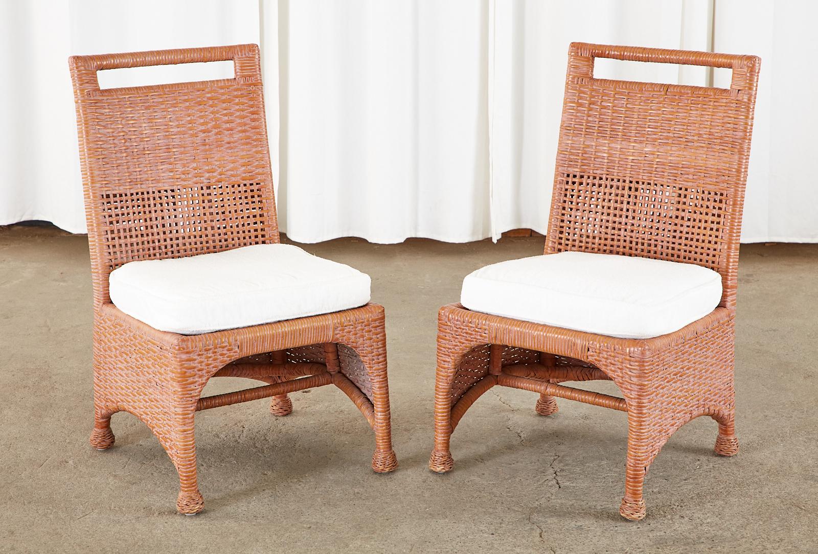 Set of Six McGuire Coral Wicker Rattan Dining Chairs For Sale 3
