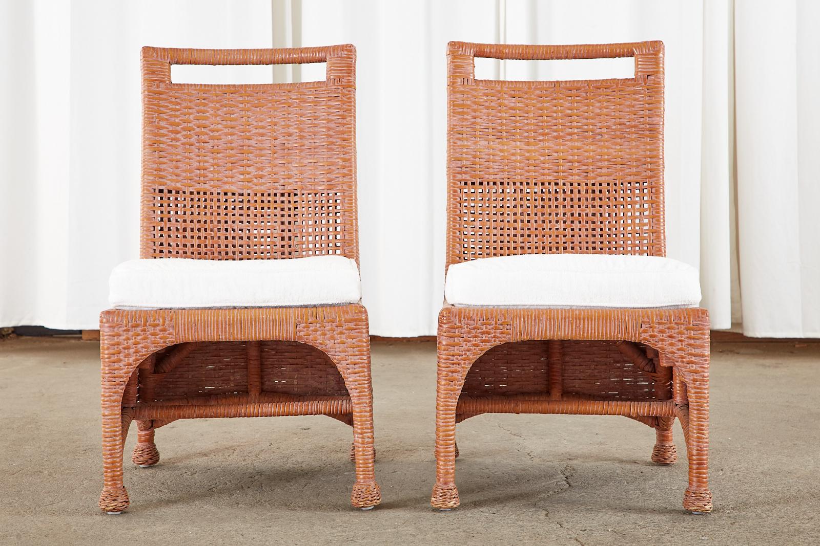 Set of Six McGuire Coral Wicker Rattan Dining Chairs For Sale 5