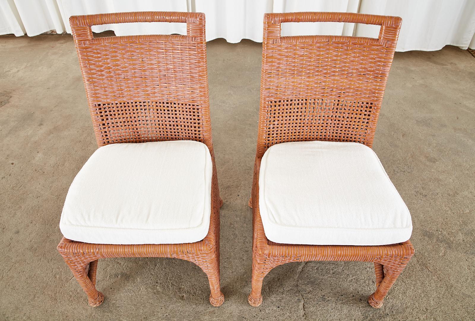 Set of Six McGuire Coral Wicker Rattan Dining Chairs For Sale 6