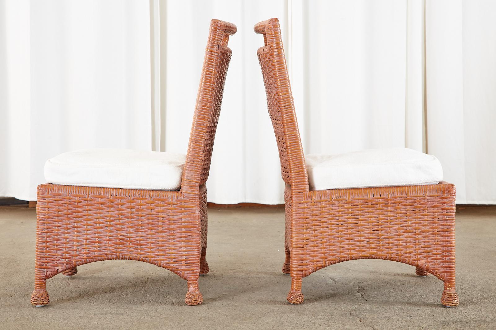 Set of Six McGuire Coral Wicker Rattan Dining Chairs For Sale 7
