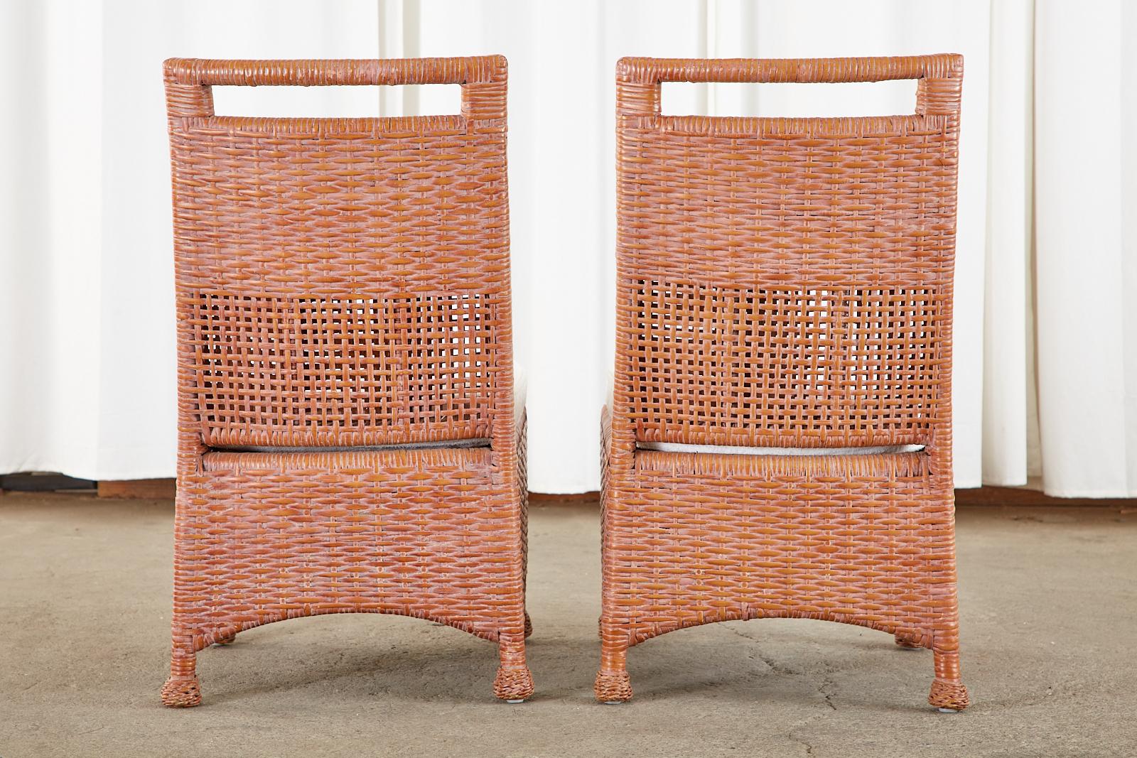 Set of Six McGuire Coral Wicker Rattan Dining Chairs For Sale 8